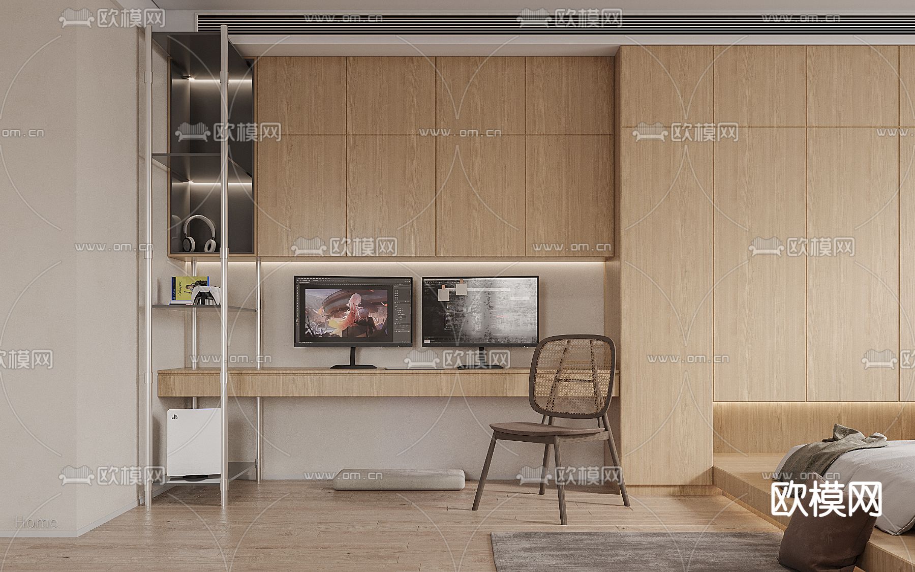 日式卧室榻榻米3d模型下载（渲染图2）