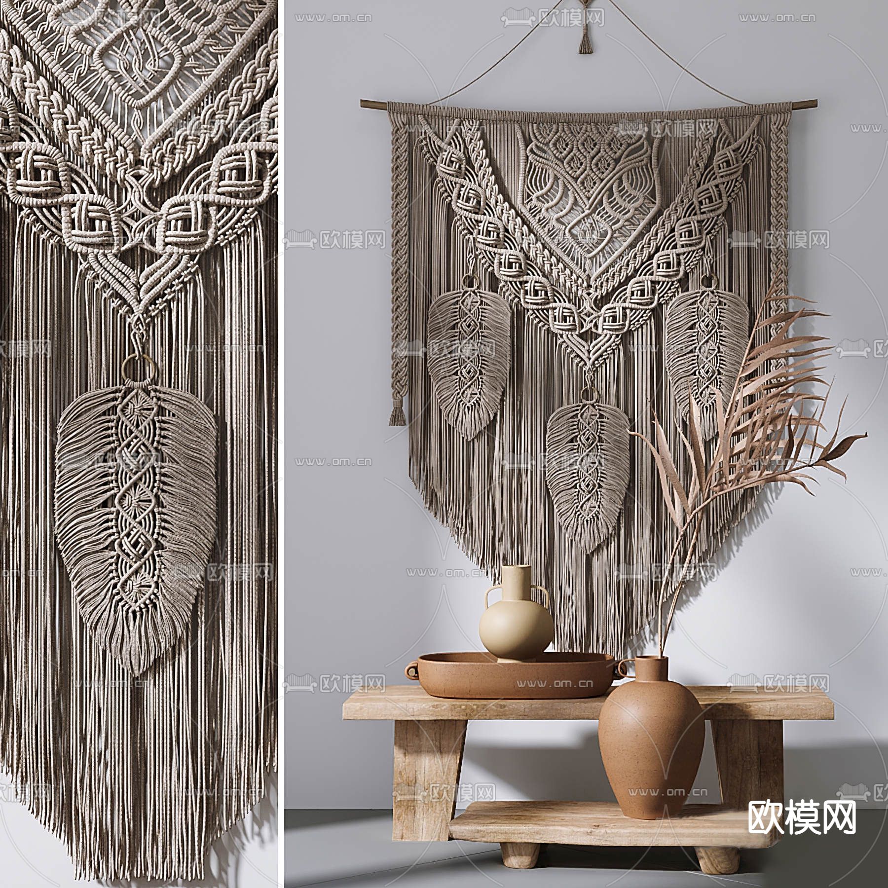 自然风墙饰编织挂件陶罐3d模型下载（渲染图1）