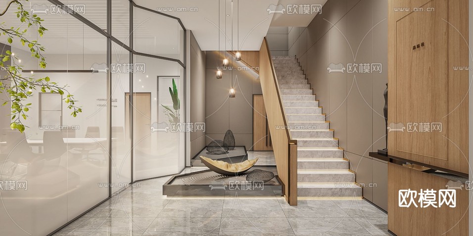 现代敞开式办公室3d模型下载(渲染图2)