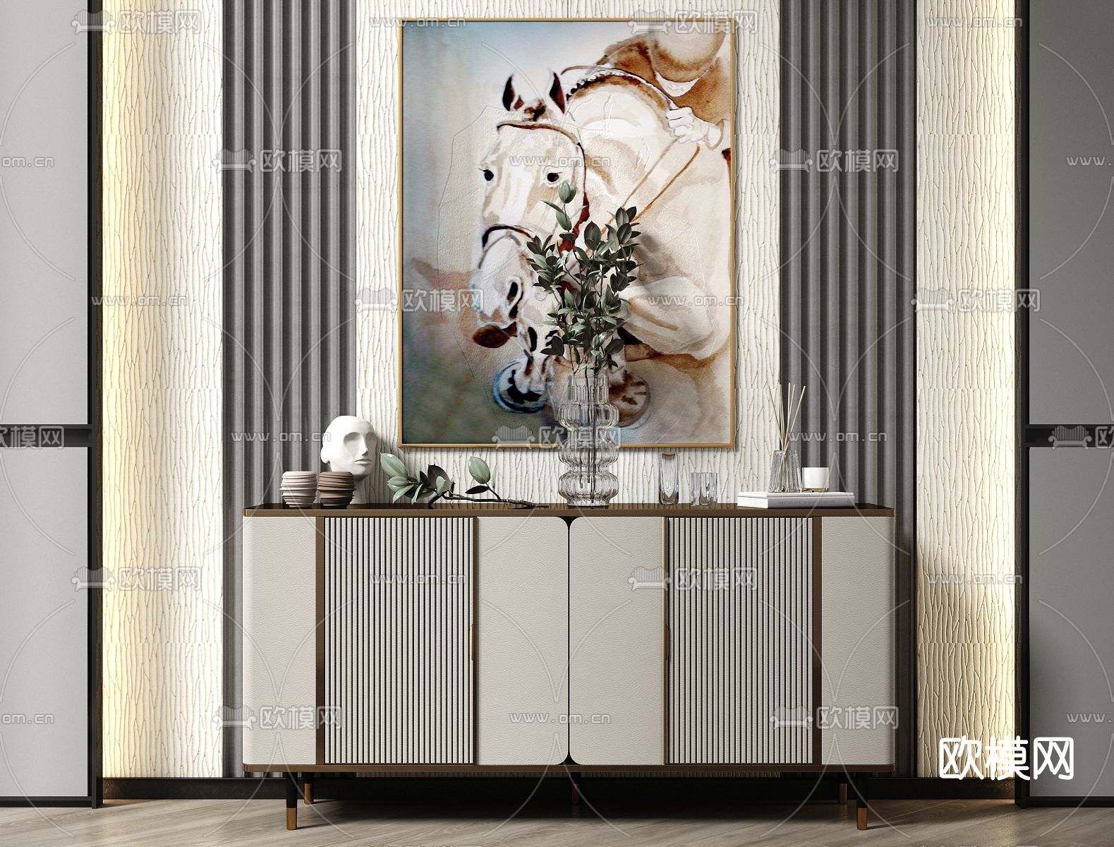 现代轻奢端景柜su模型下载（渲染图1）