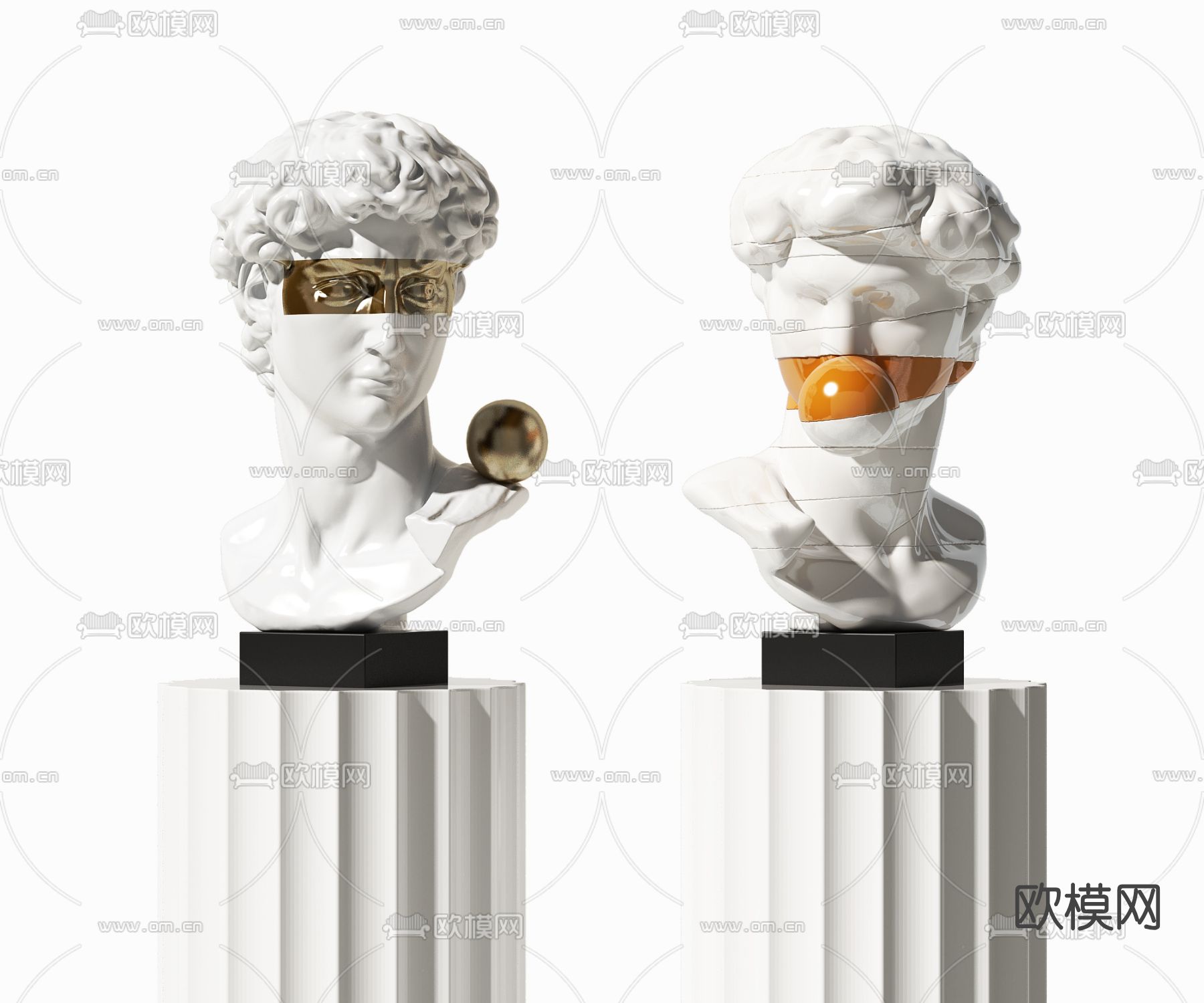 现代创意大卫头像雕塑3d模型下载