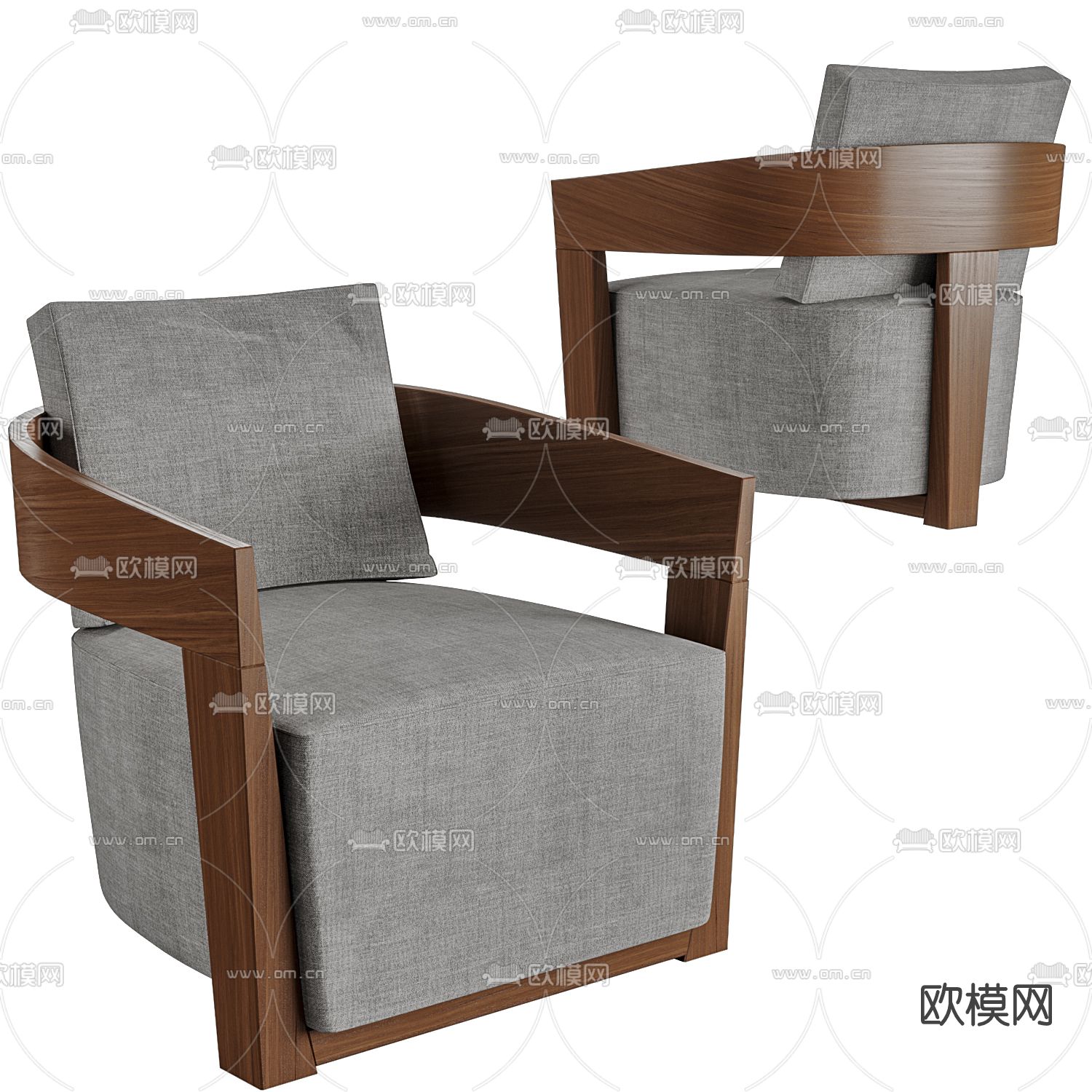 新中式布艺单人沙发3d模型下载