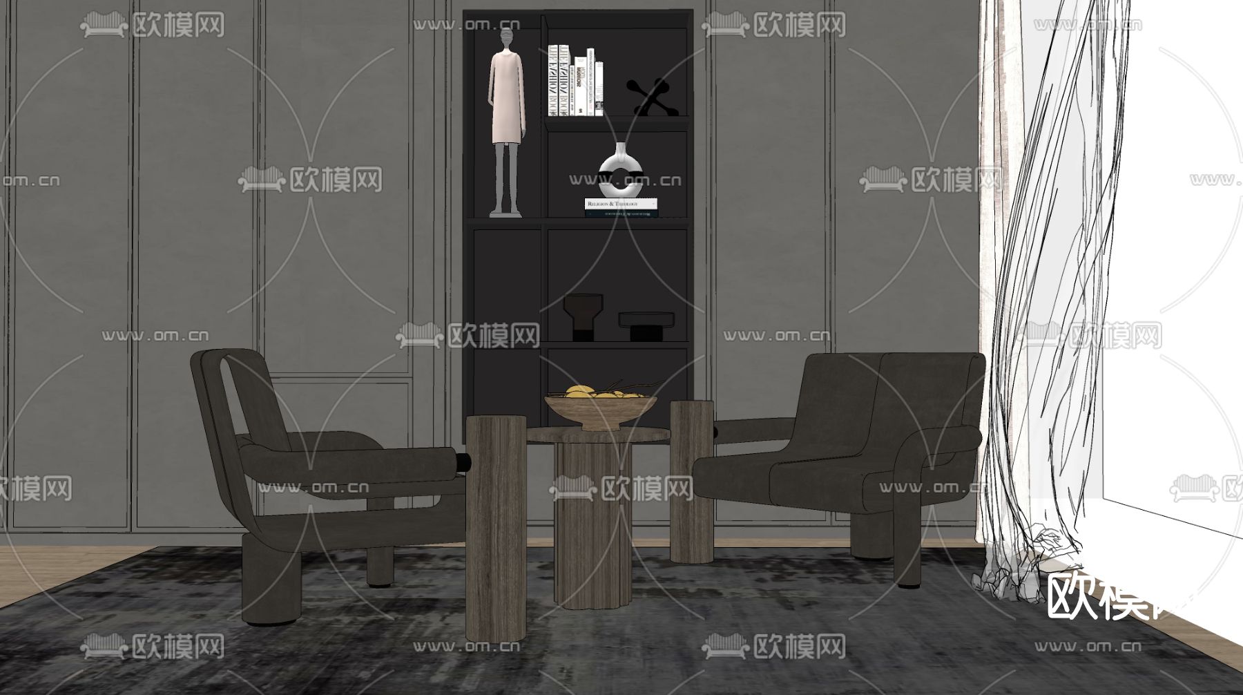 现代创意休闲椅su模型下载（渲染图2）