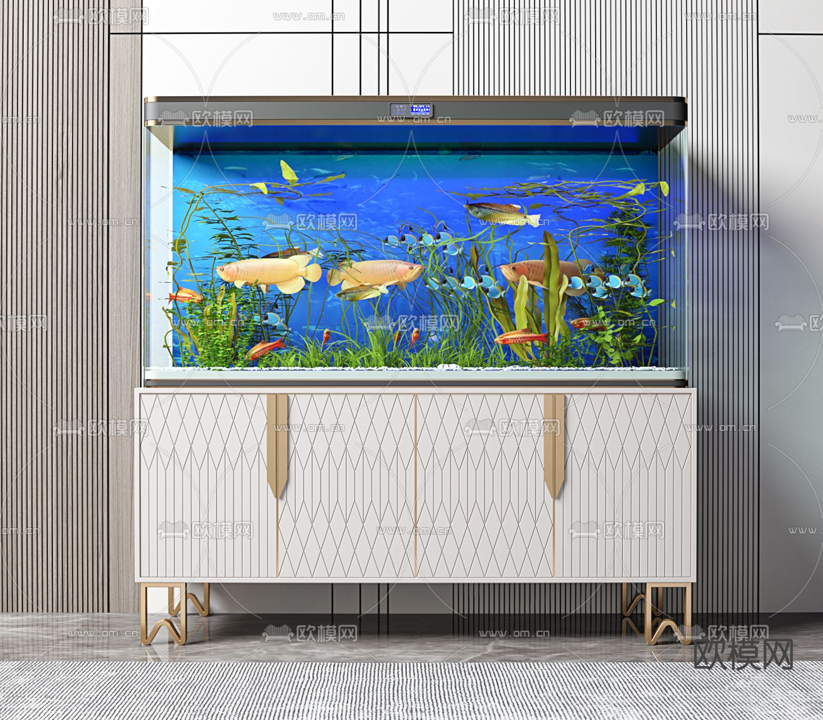 现代轻奢鱼缸3d模型