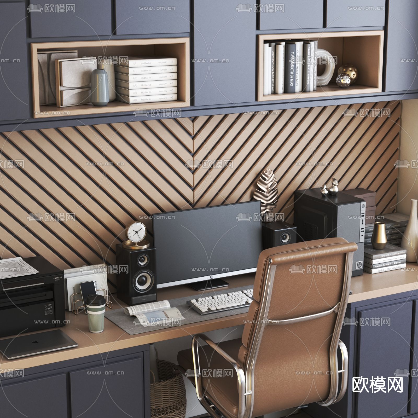 后现代嵌入式书桌椅3d模型