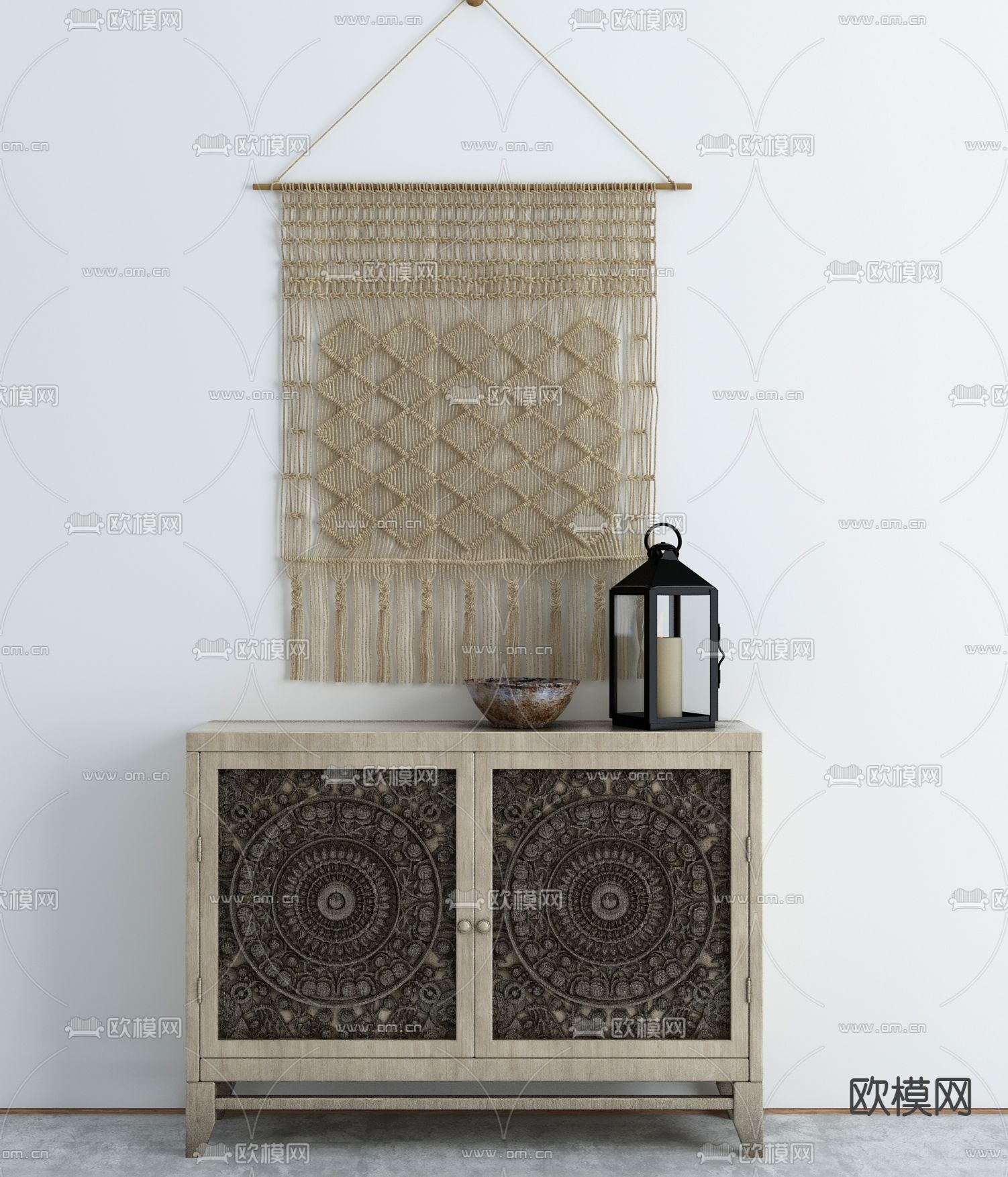 东南亚木质边柜3d模型下载