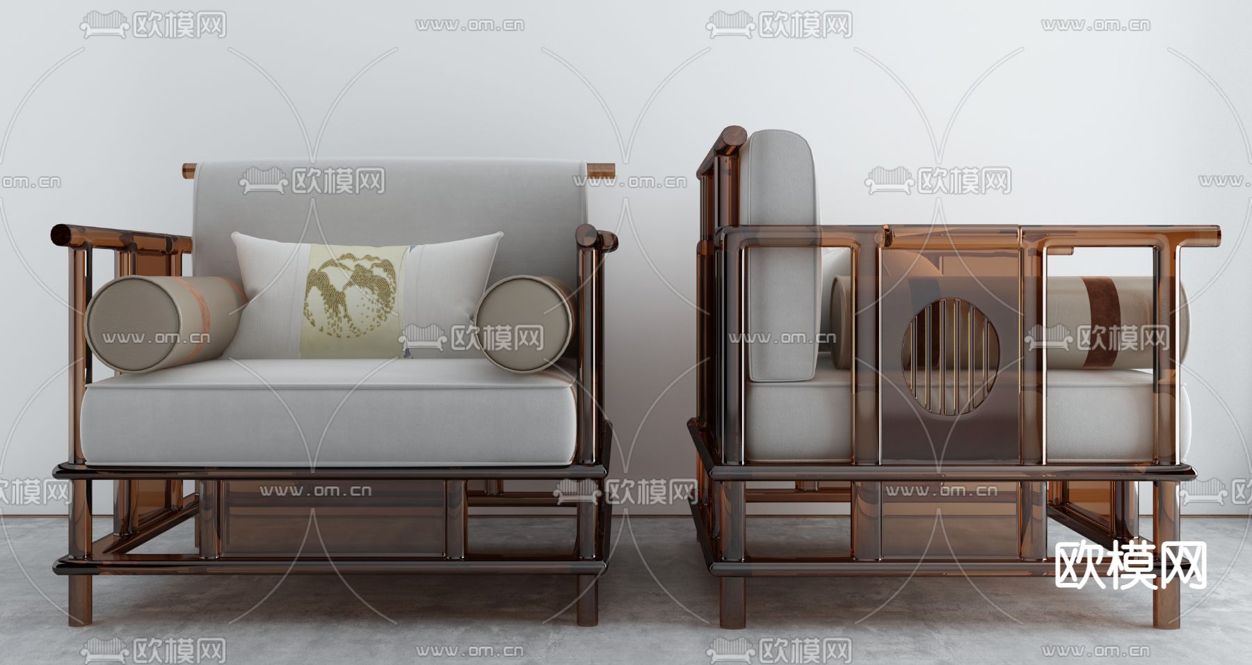 新中式亚克力单人沙发3d模型下载