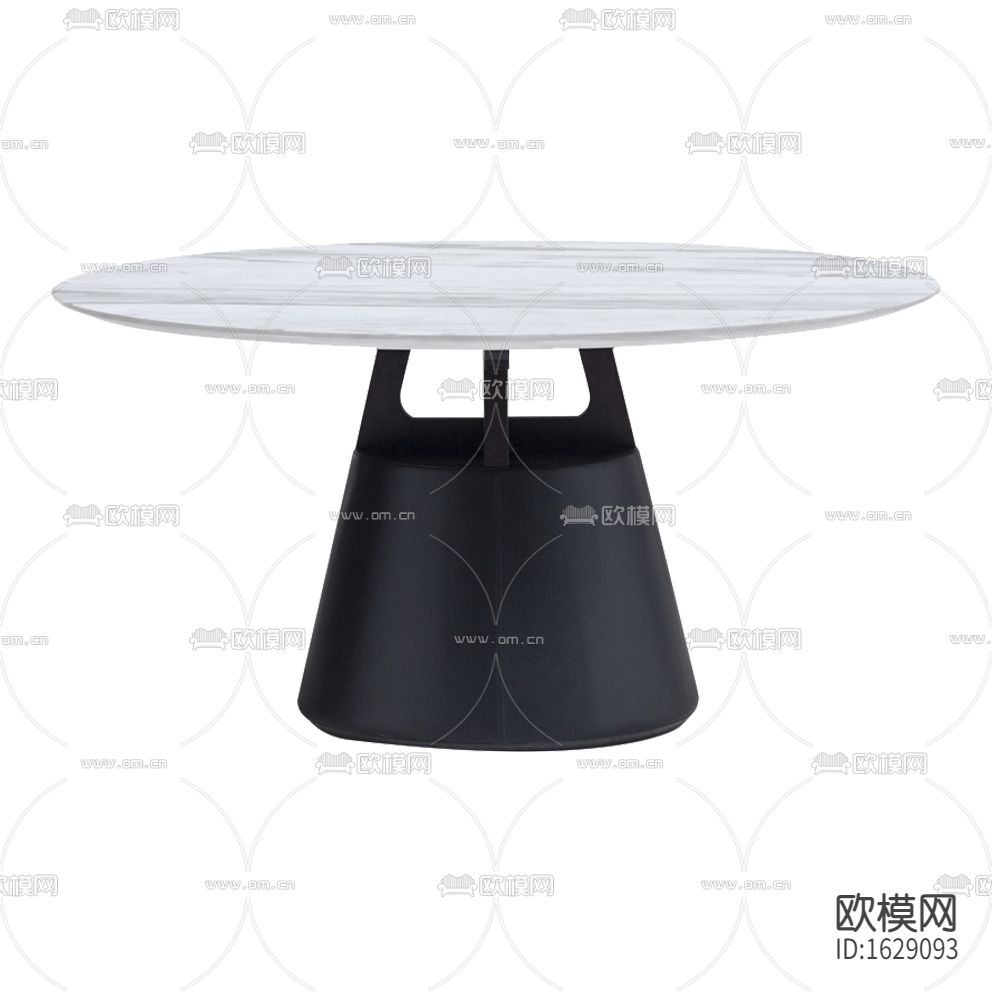 现代简约黑色实木白的大理石圆形餐桌