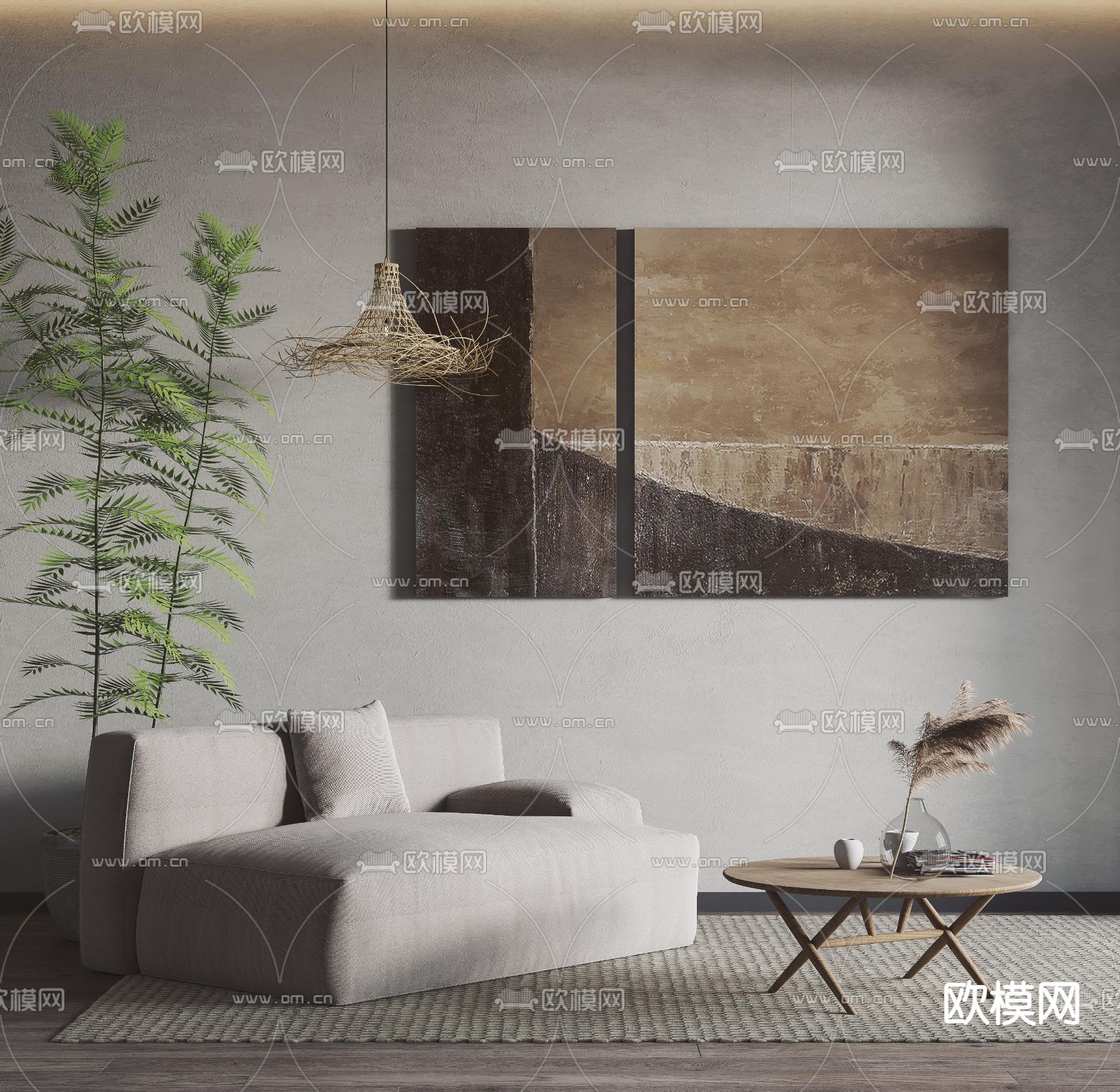 侘寂布艺沙发床3d模型