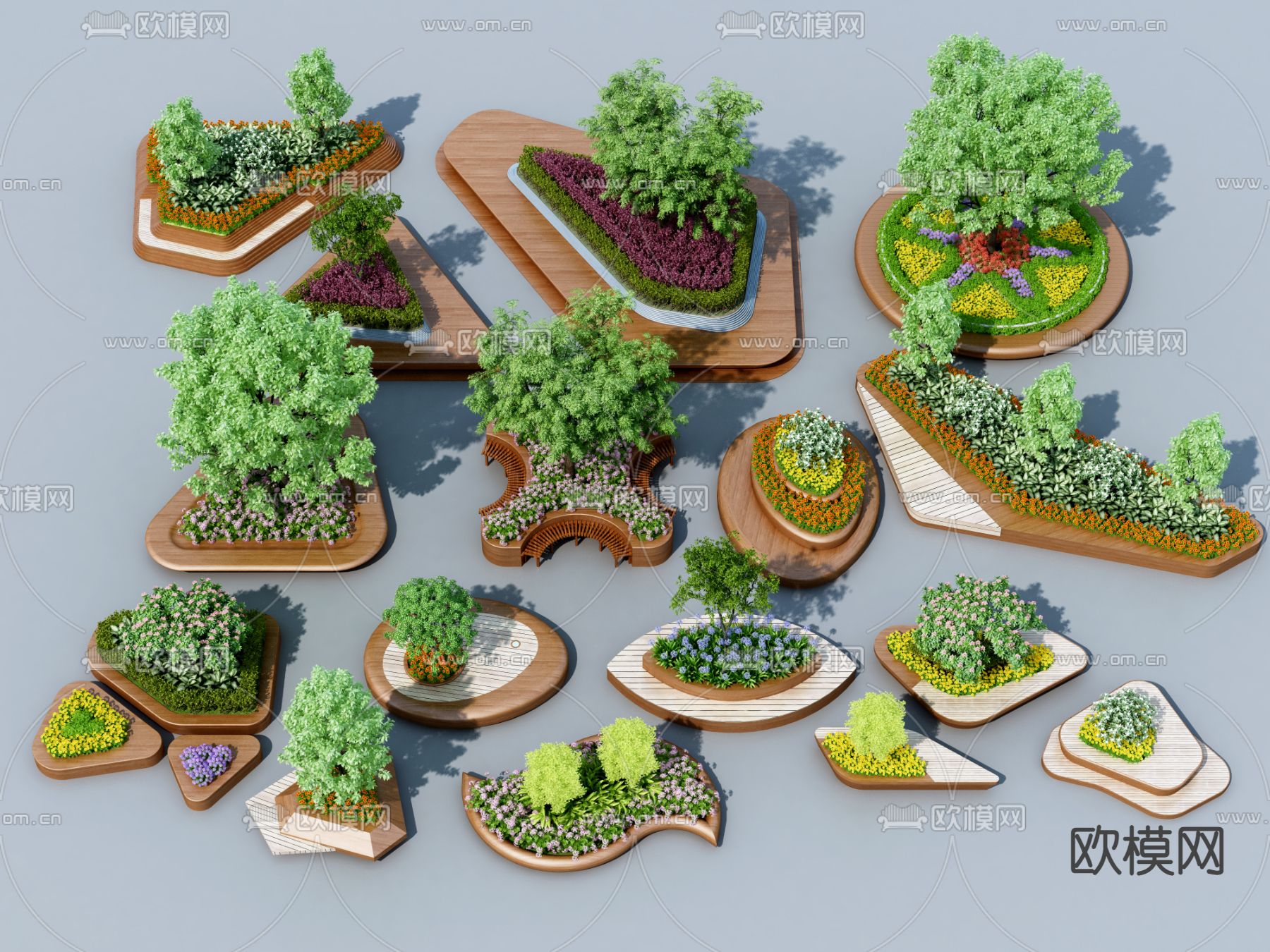 现代异形花坛公共椅3d模型下载