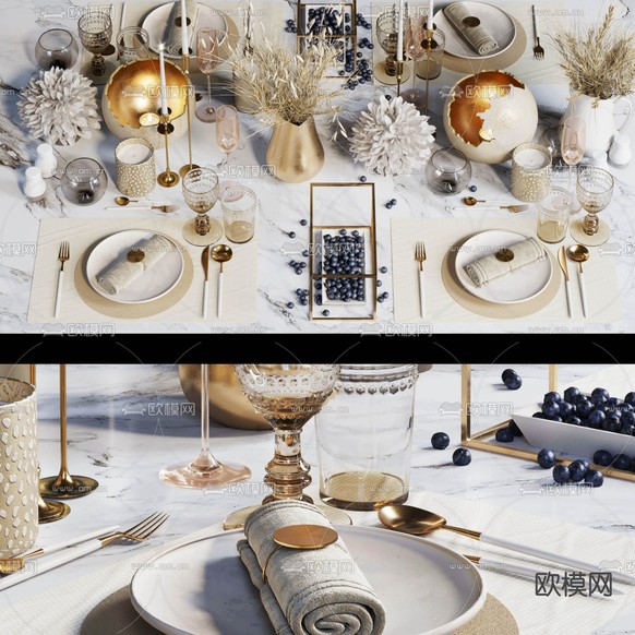 现代西餐餐具干花烛台3d模型下载(渲染图3)