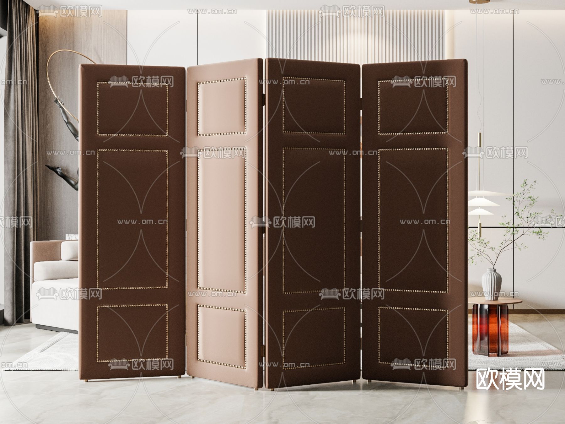 简欧布艺屏风隔断3d模型下载