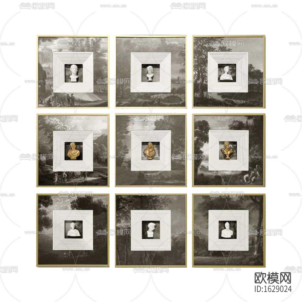 现代轻奢石膏雕塑装置画