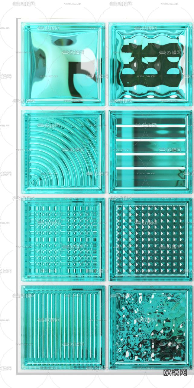 现代蓝色方块玻璃砖3d模型下载（渲染图2）