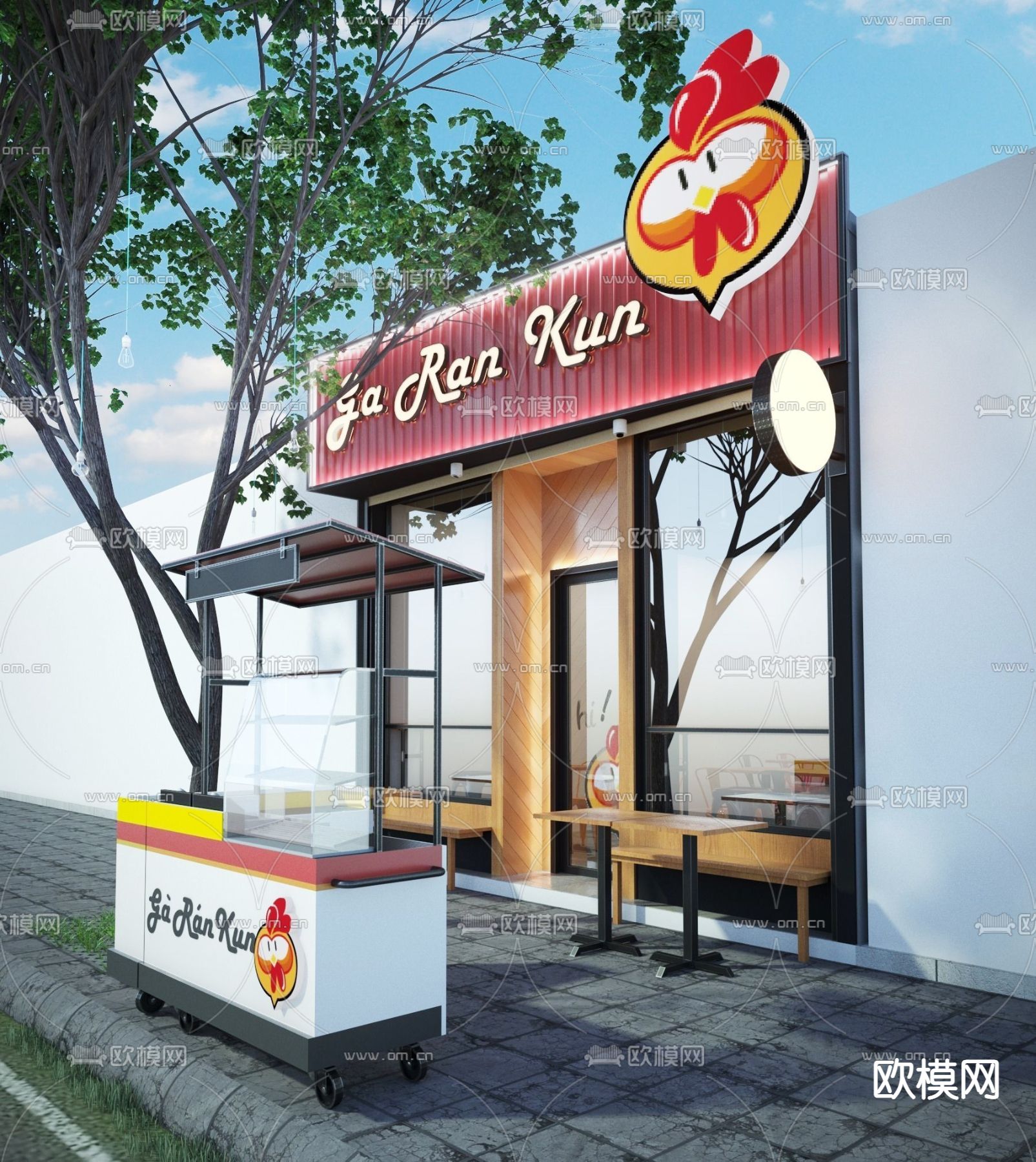 现代炸鸡店门面3d模型