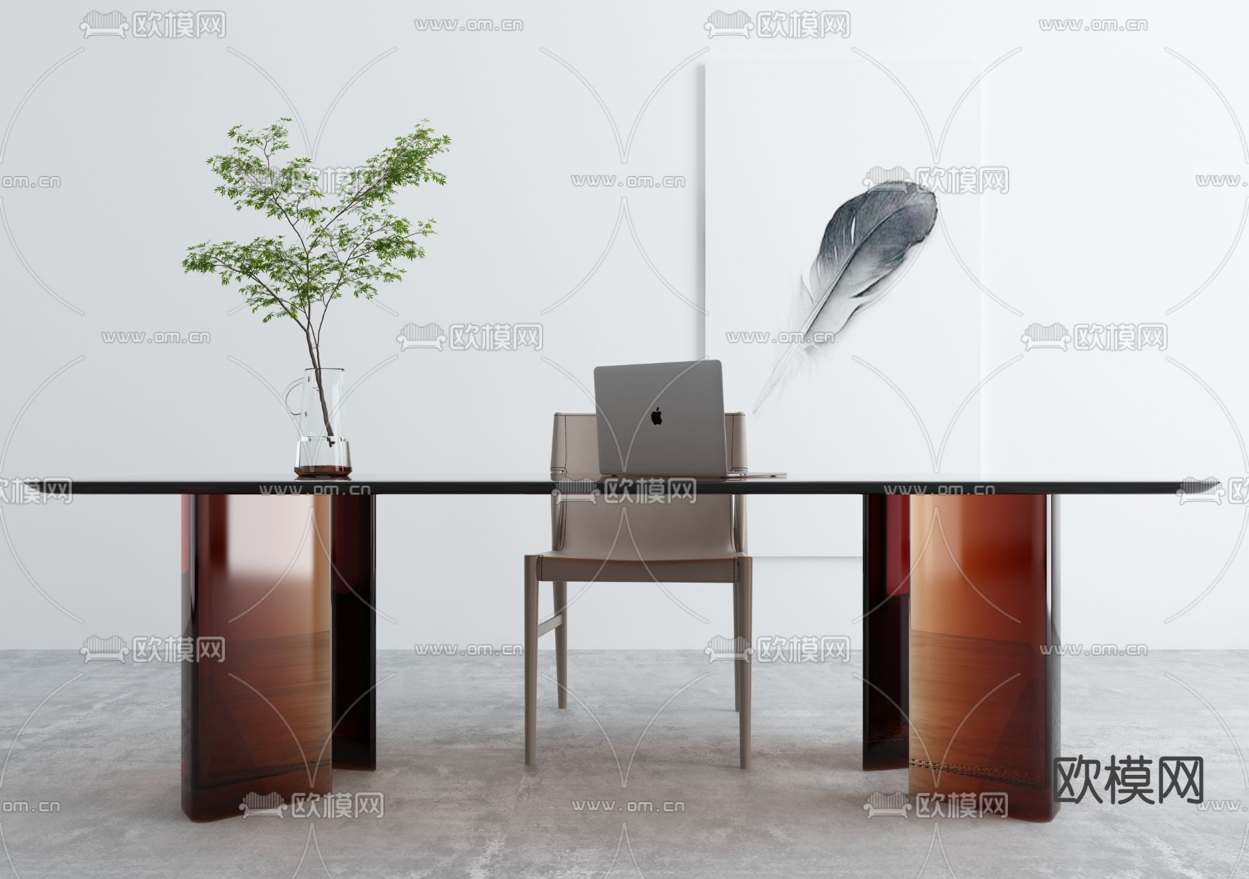 现代亚克力书桌椅3d模型