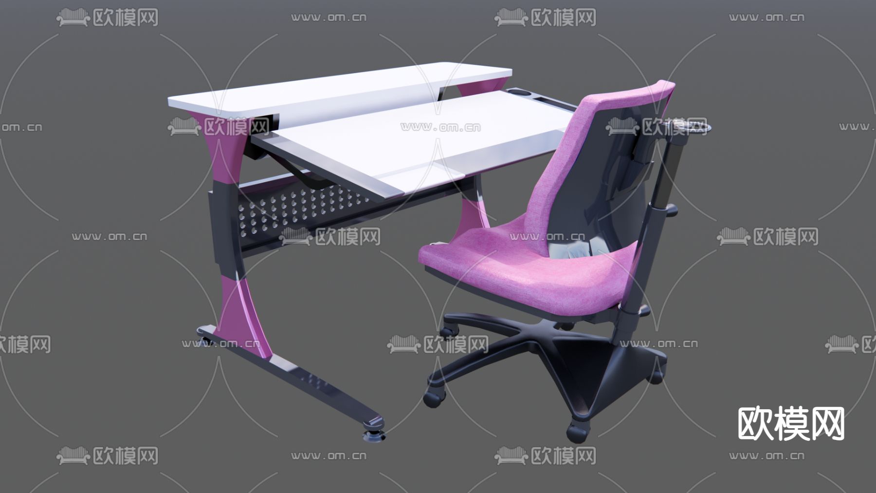 现代儿童书桌椅su模型下载（渲染图1）