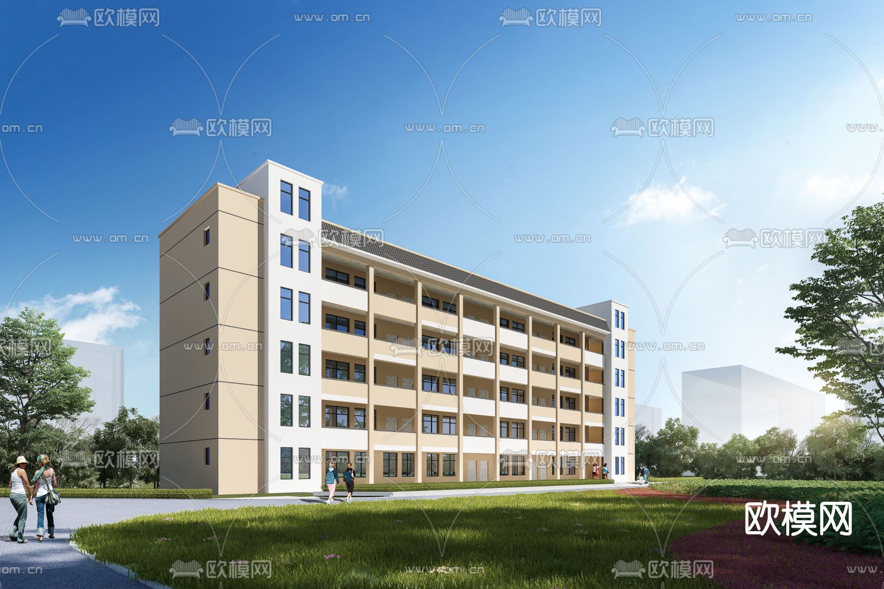 现代学校教学楼建筑外观3d模型