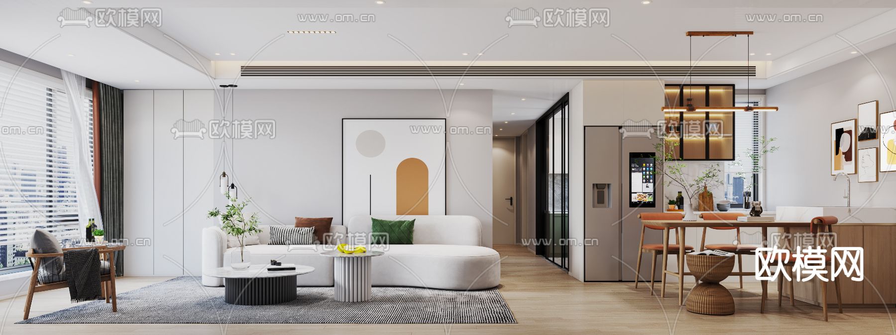 北欧客厅餐厅3d模型下载（渲染图1）