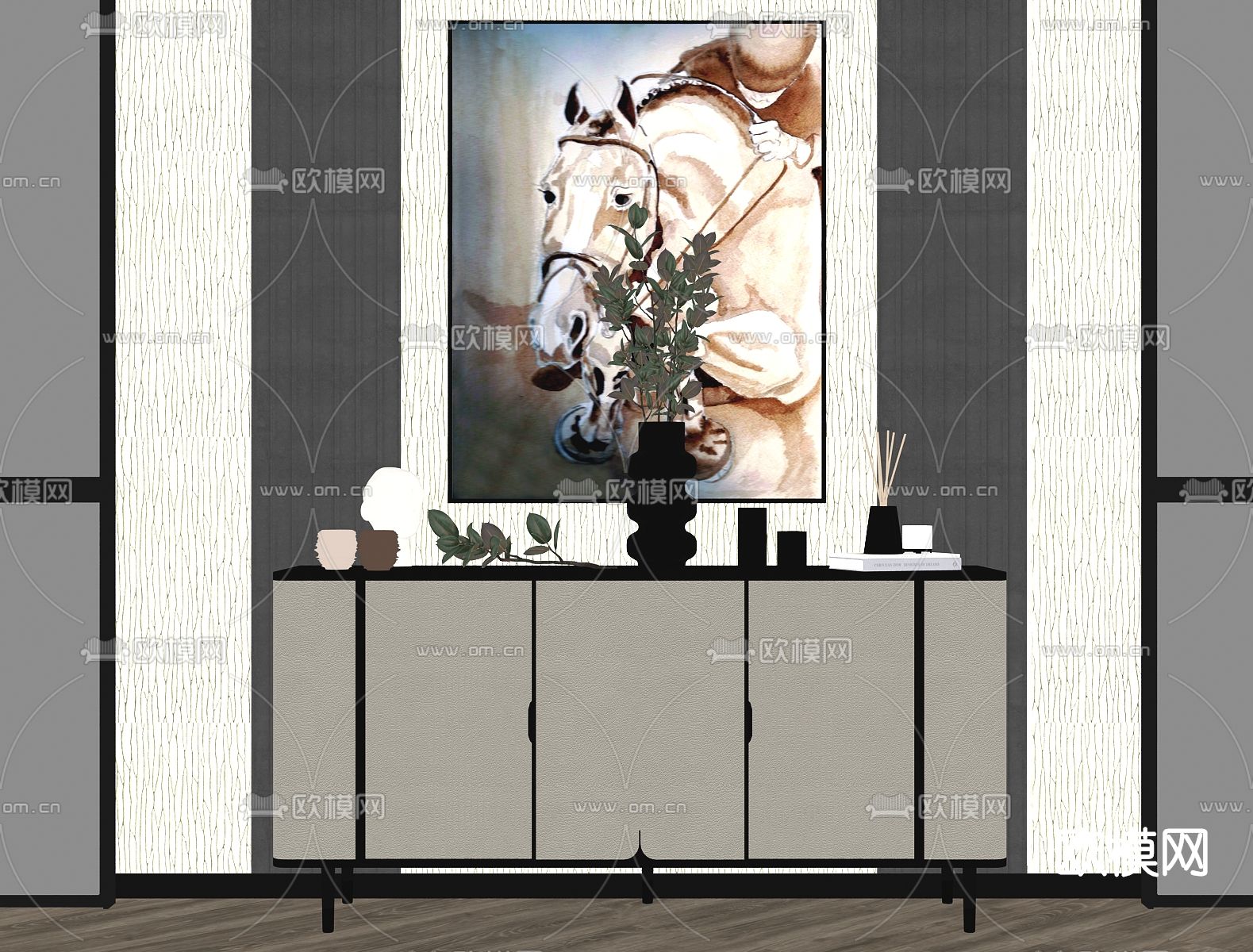 现代轻奢端景柜su模型下载（渲染图2）