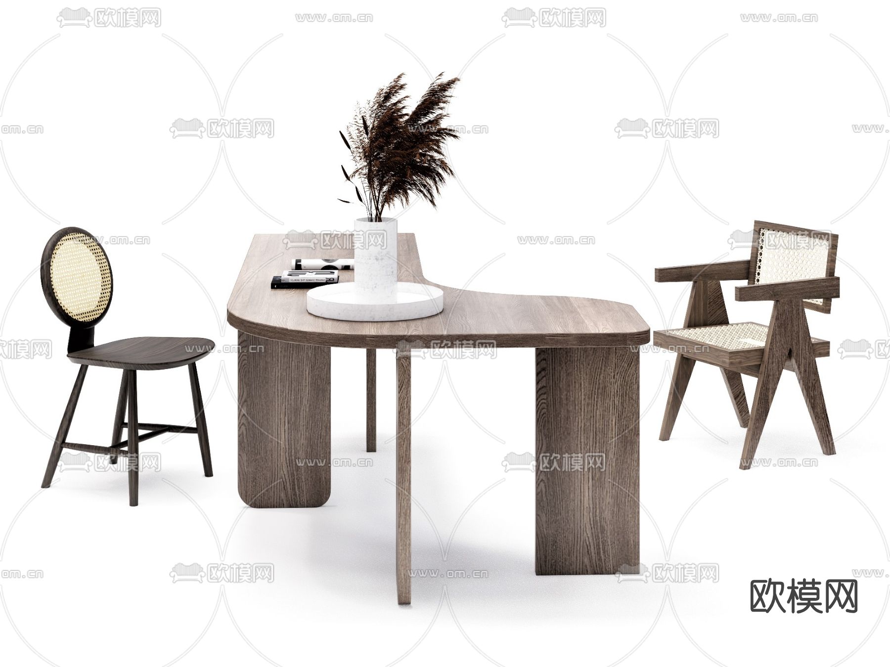 侘寂风实木书桌椅su模型下载（渲染图3）