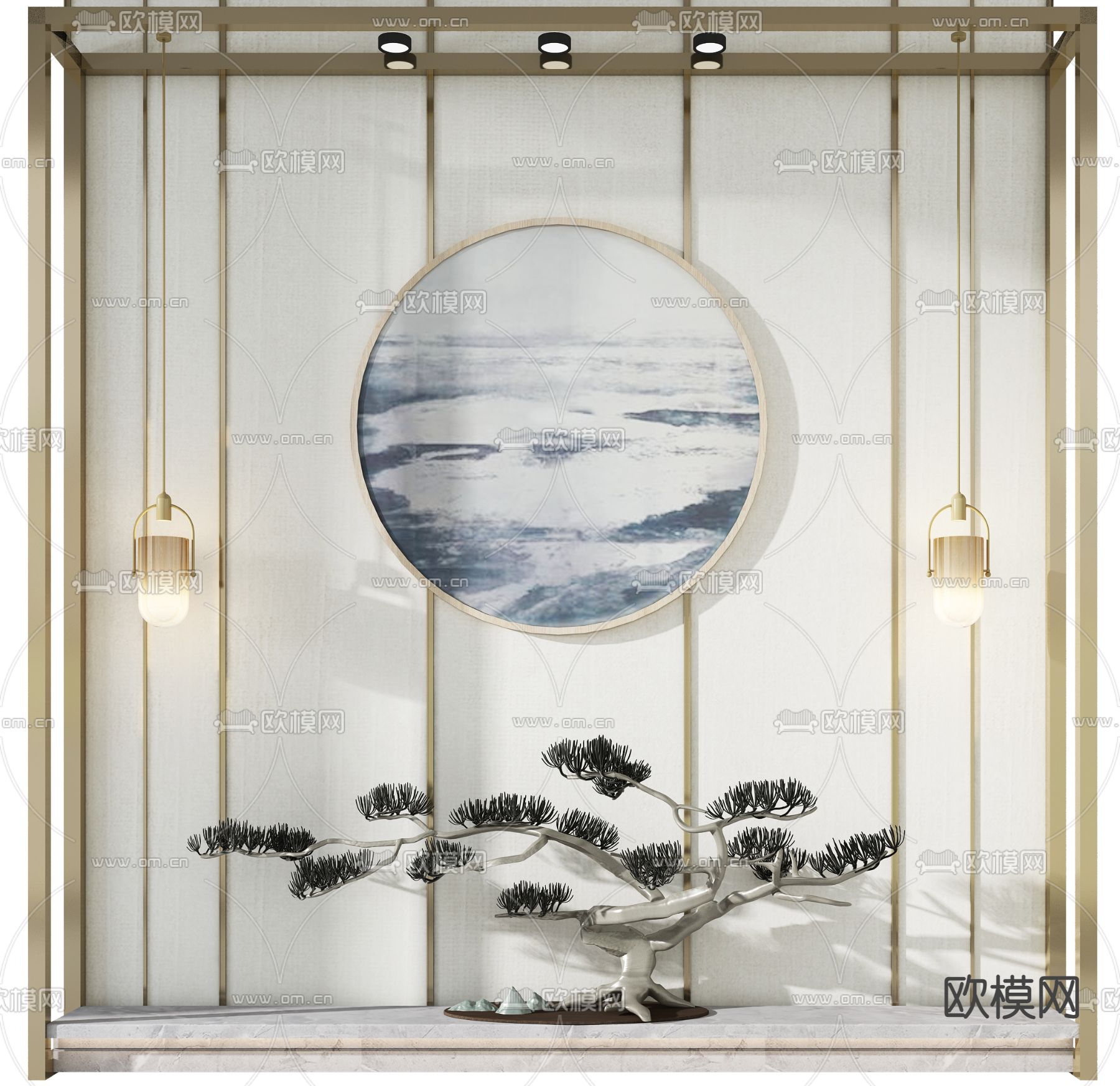 新中式背景墙3d模型