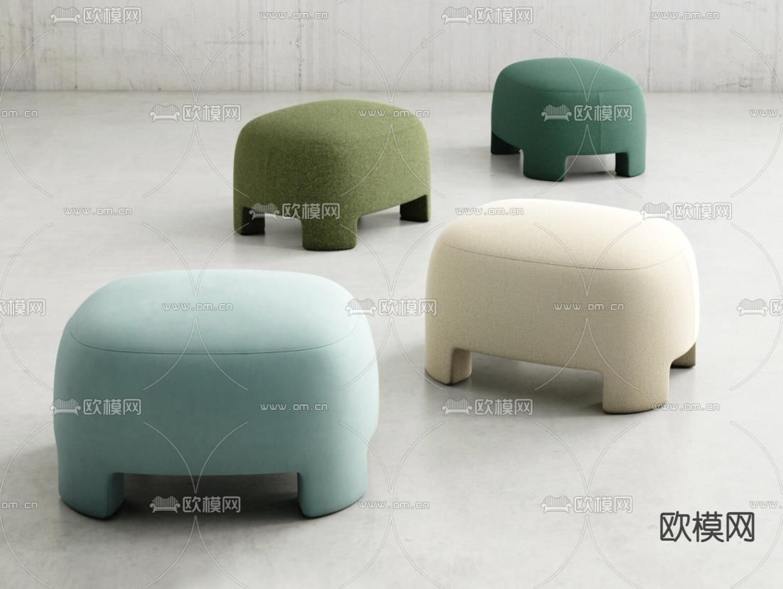 现代布艺凳子3d模型下载（渲染图1）