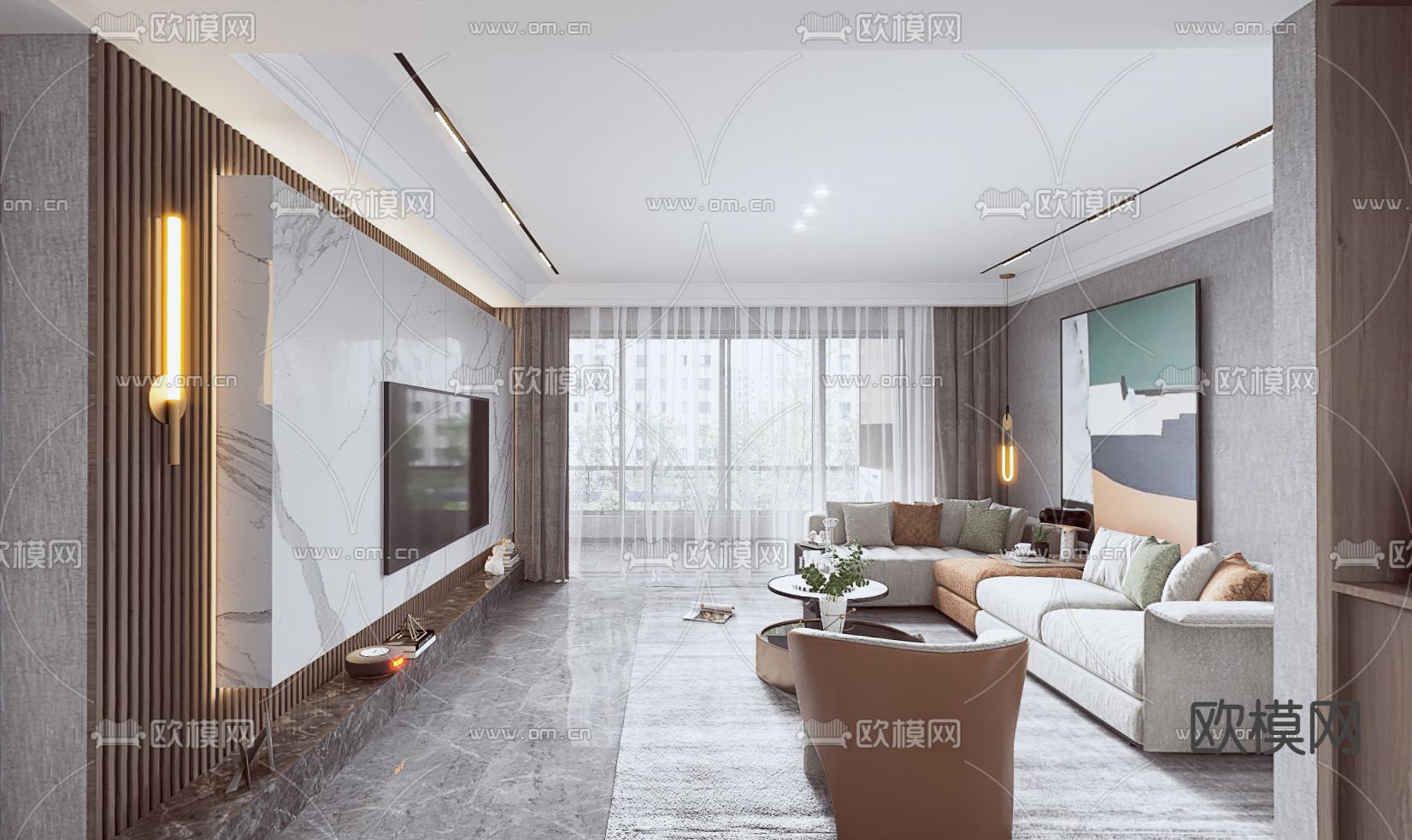 现代客厅餐厅vr全景3d模型