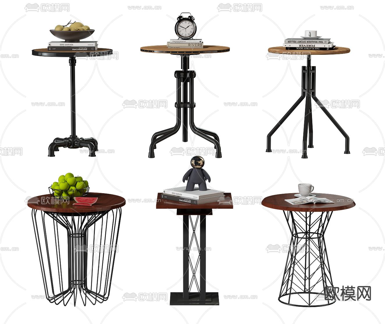 工业风铁艺角几圆几3d模型