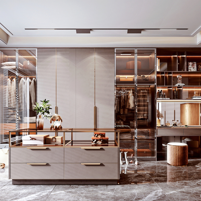  现代轻奢衣帽间su模型 