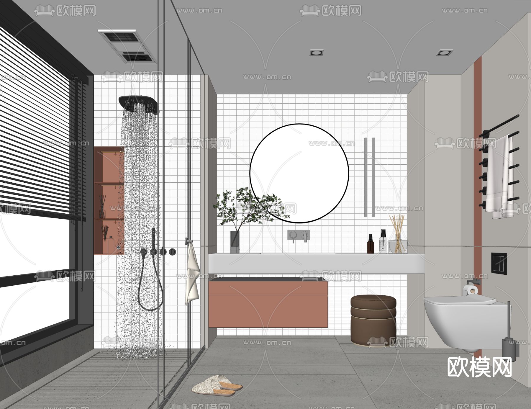 现代卫生间浴室su模型下载（渲染图2）