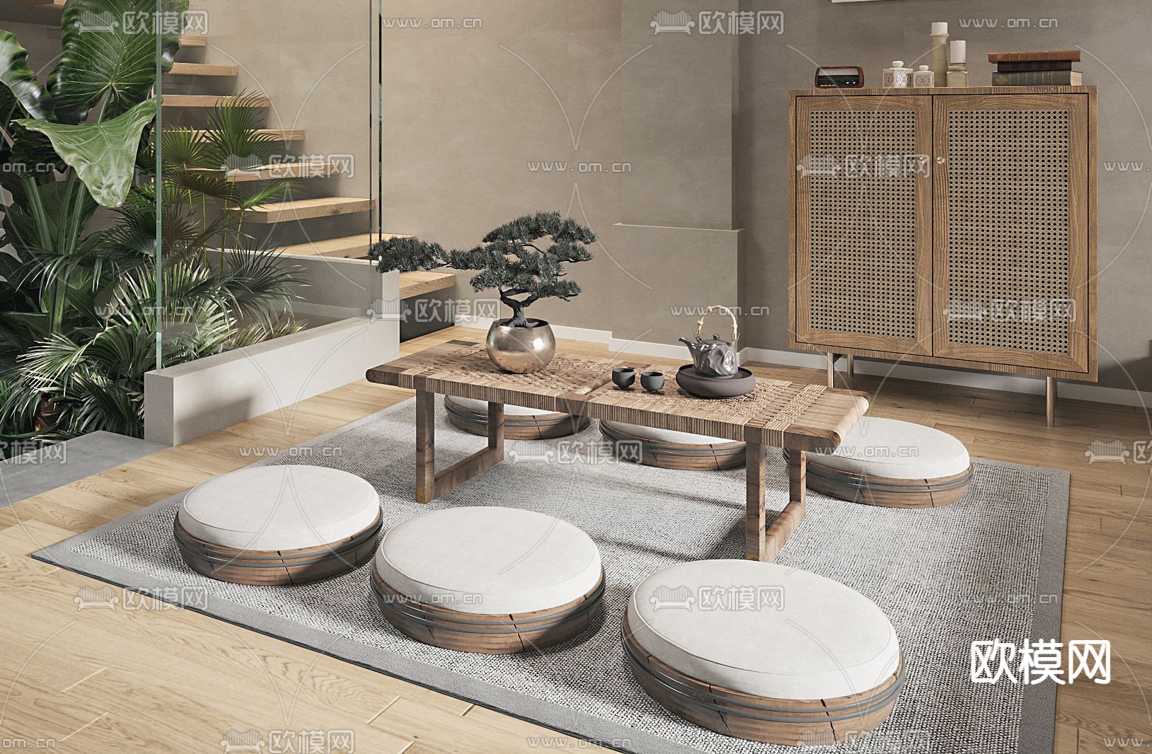 侘寂风楼梯间休息区3d模型
