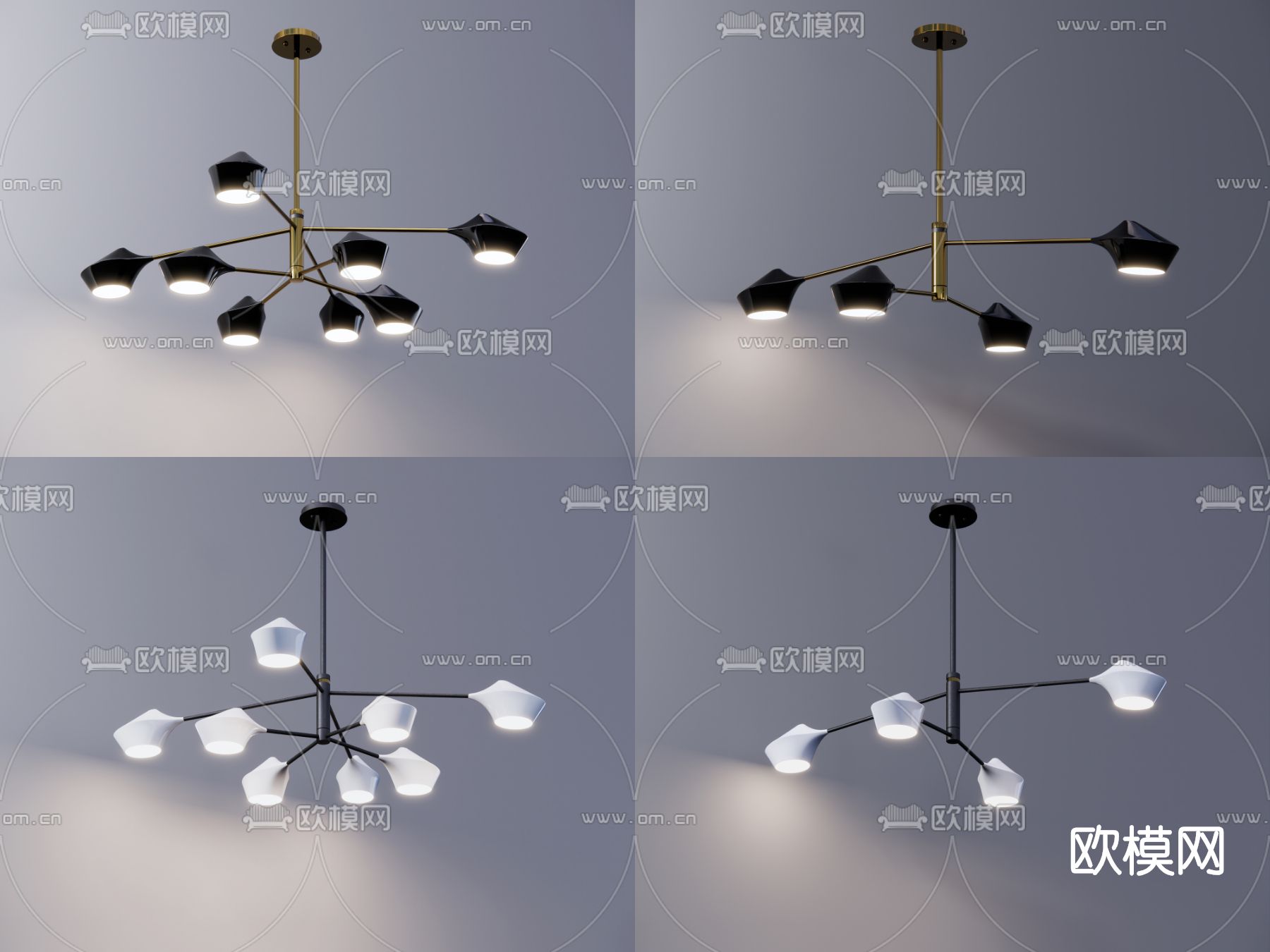 北欧多头吊灯su模型下载（渲染图1）
