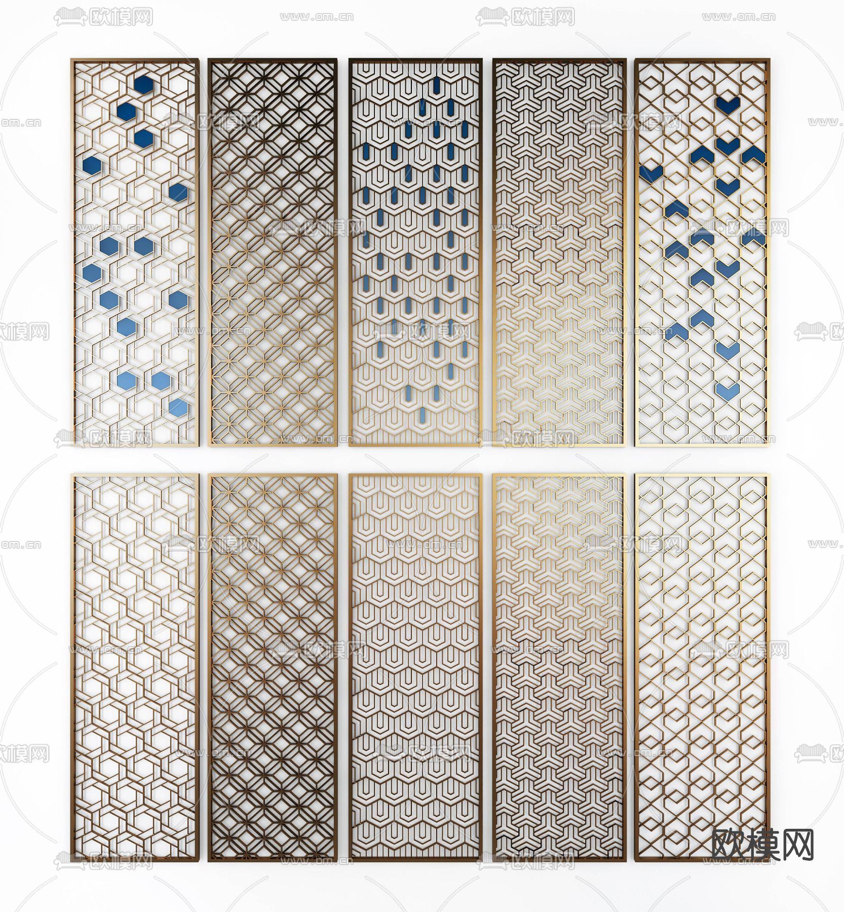 现代轻奢镂空屏风3d模型下载
