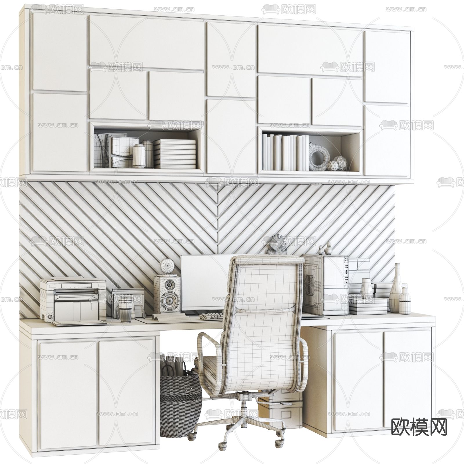 后现代嵌入式书桌椅3d模型