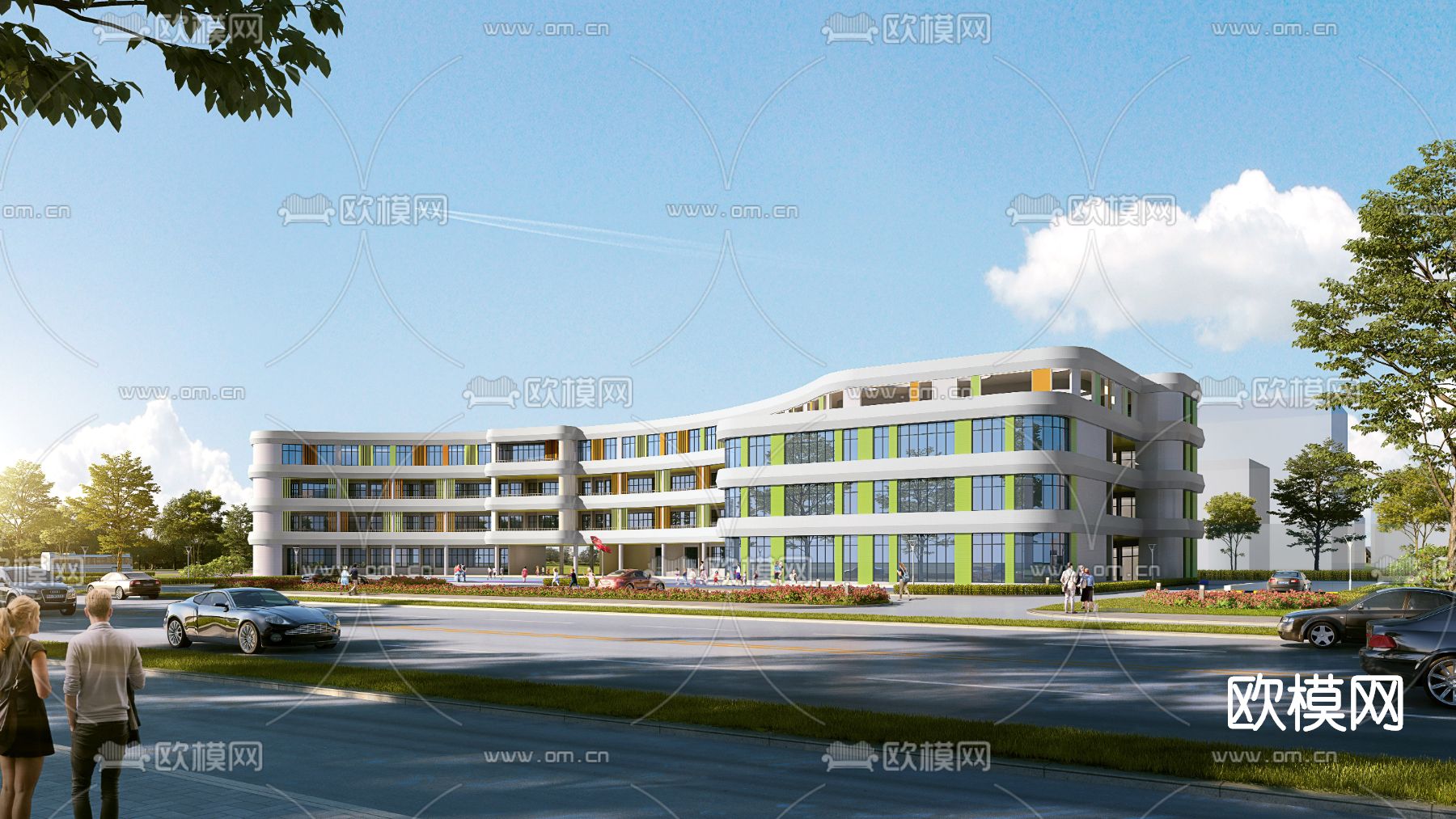 现代幼儿园建筑外观3d模型