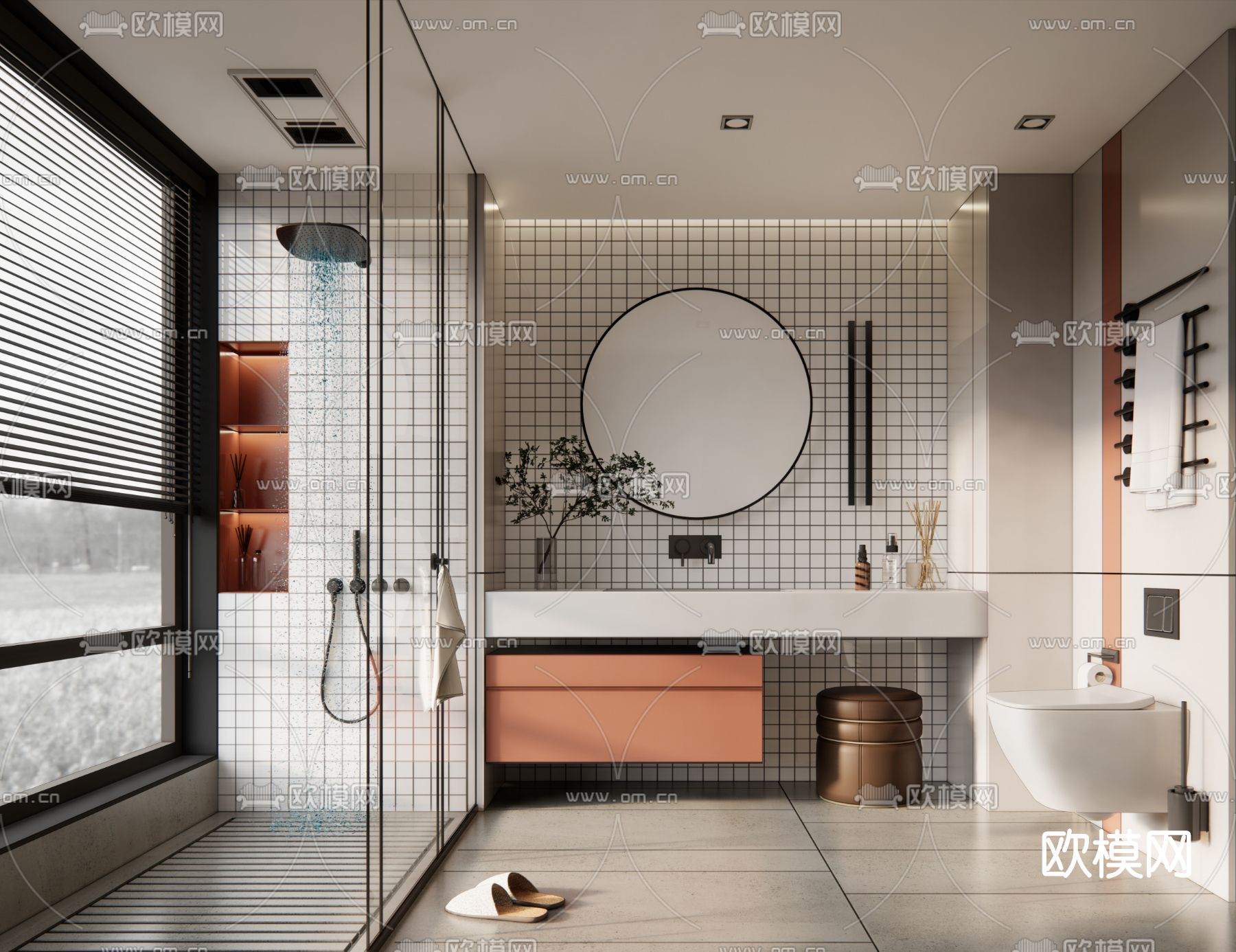 现代卫生间浴室su模型下载（渲染图1）