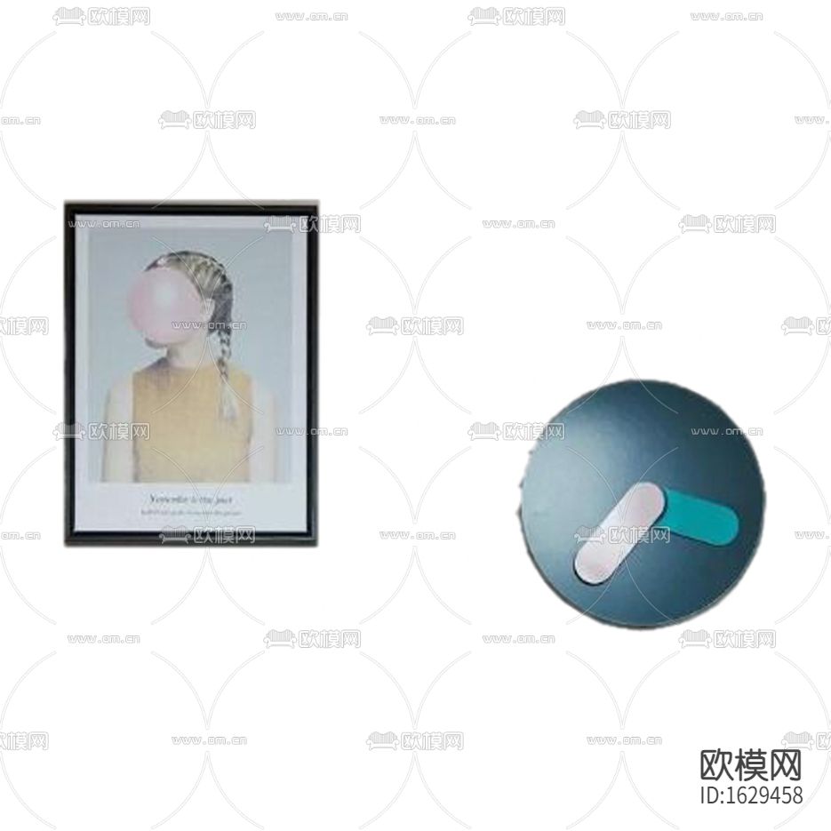 北欧简约人像摄影极简蓝色挂钟壁饰