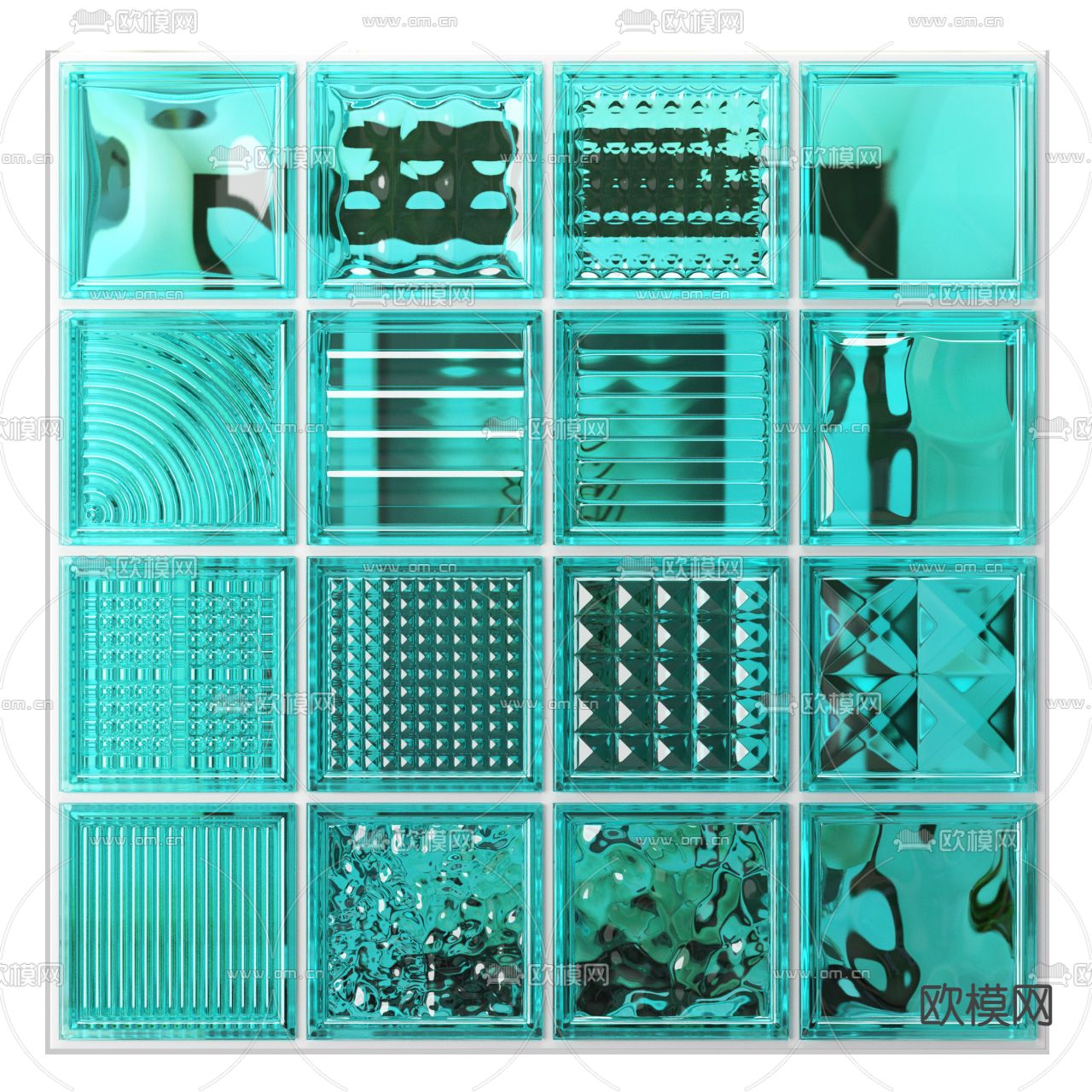 现代蓝色方块玻璃砖3d模型下载（渲染图1）