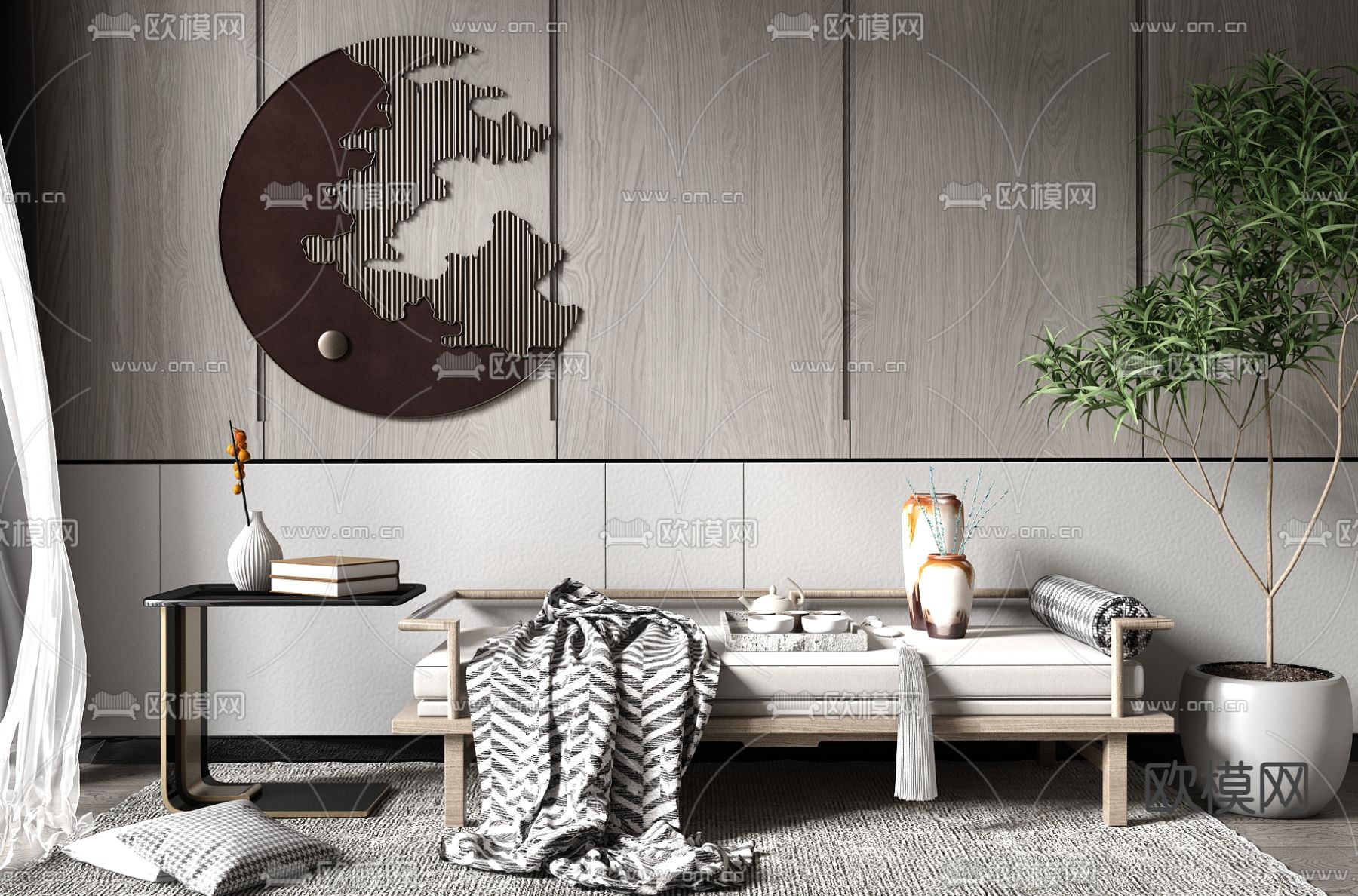 新中式布艺床尾凳3d模型