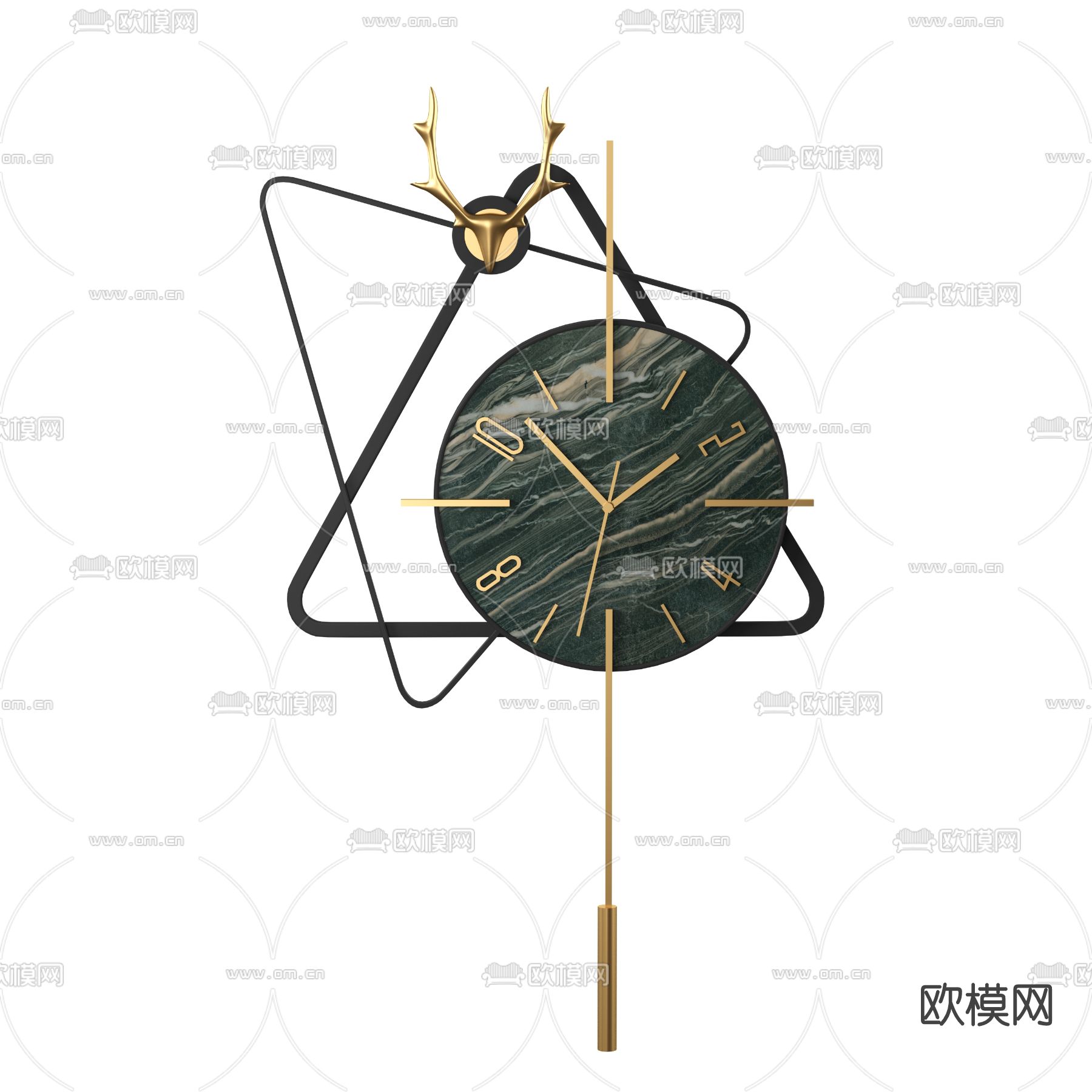 现代轻奢鹿头挂钟3d模型