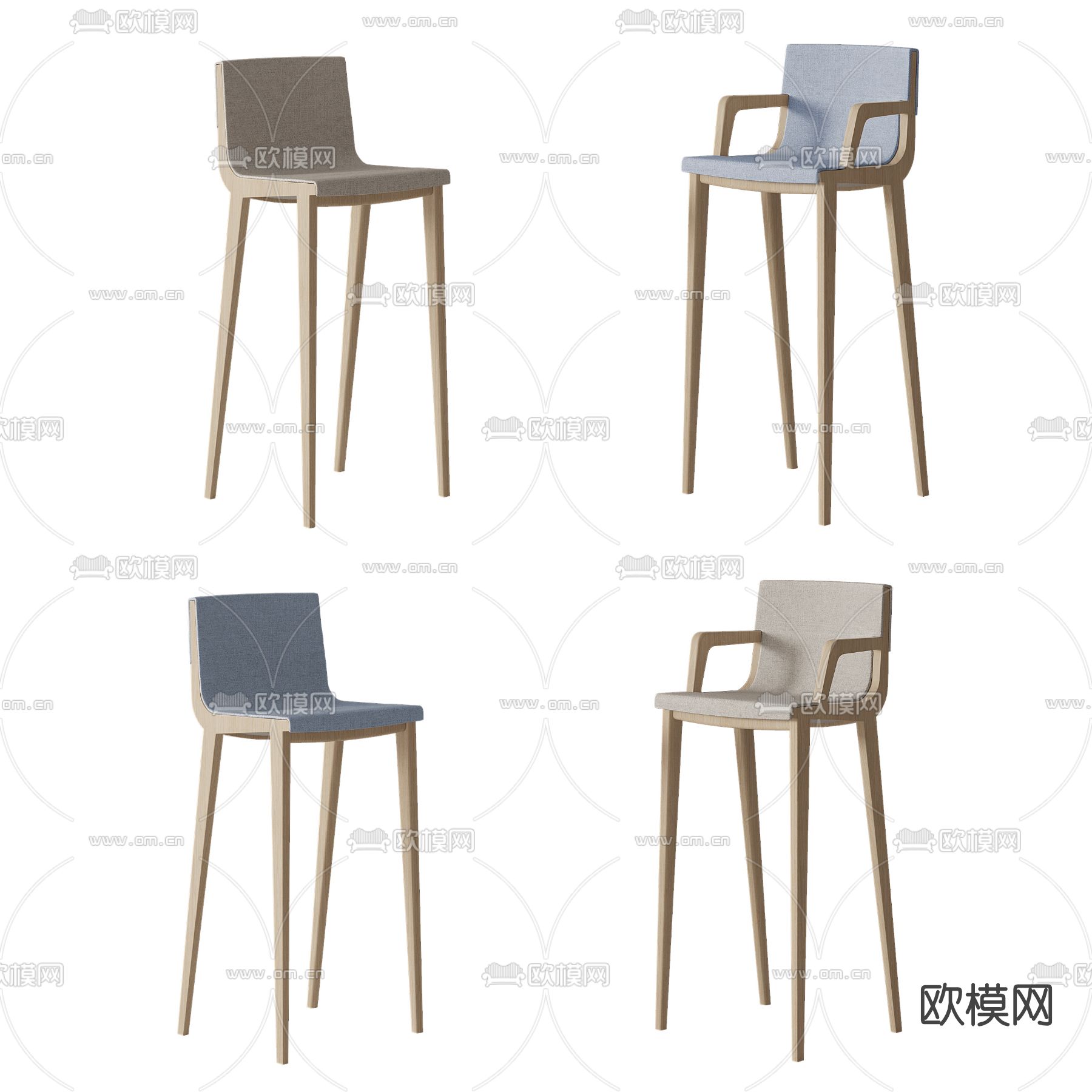 新中式布艺吧台椅3d模型
