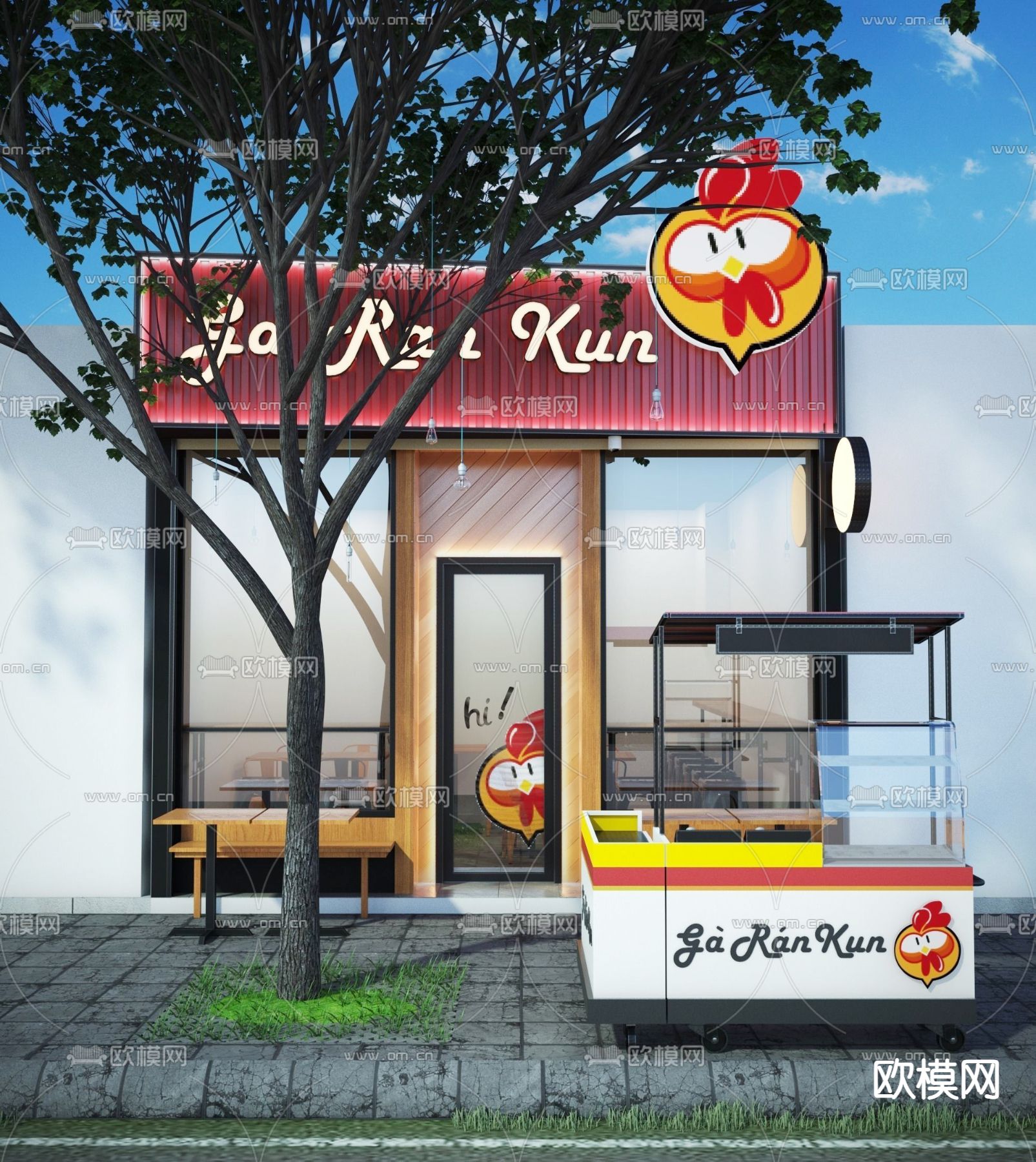 现代炸鸡店门面3d模型