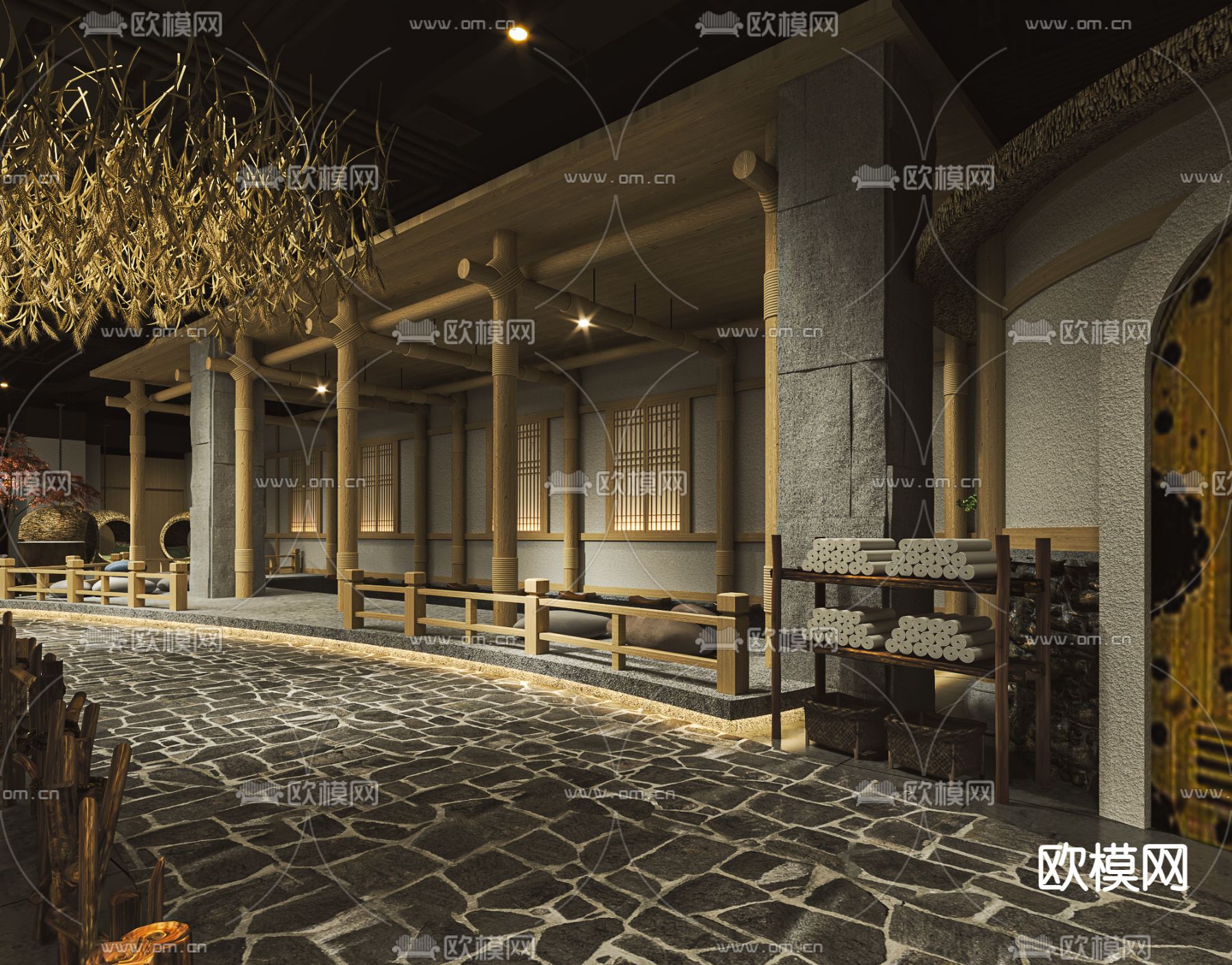 自然风汤泉洗浴店3d模型