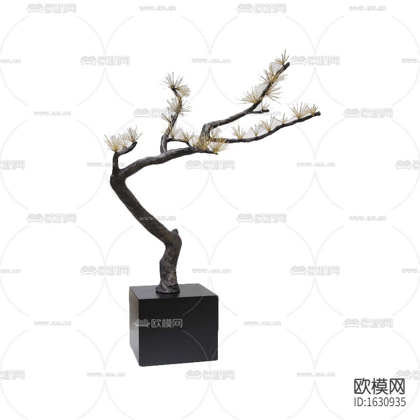 新中式禅意铁艺迎客松摆件下载