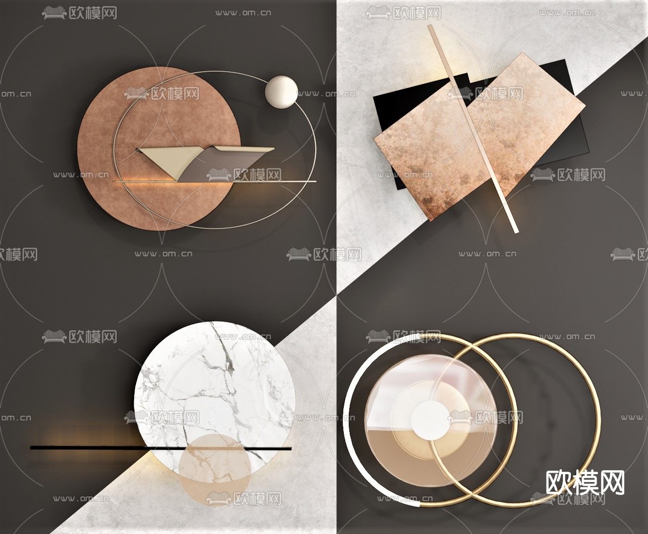 现代轻奢墙饰挂件su模型下载（渲染图1）