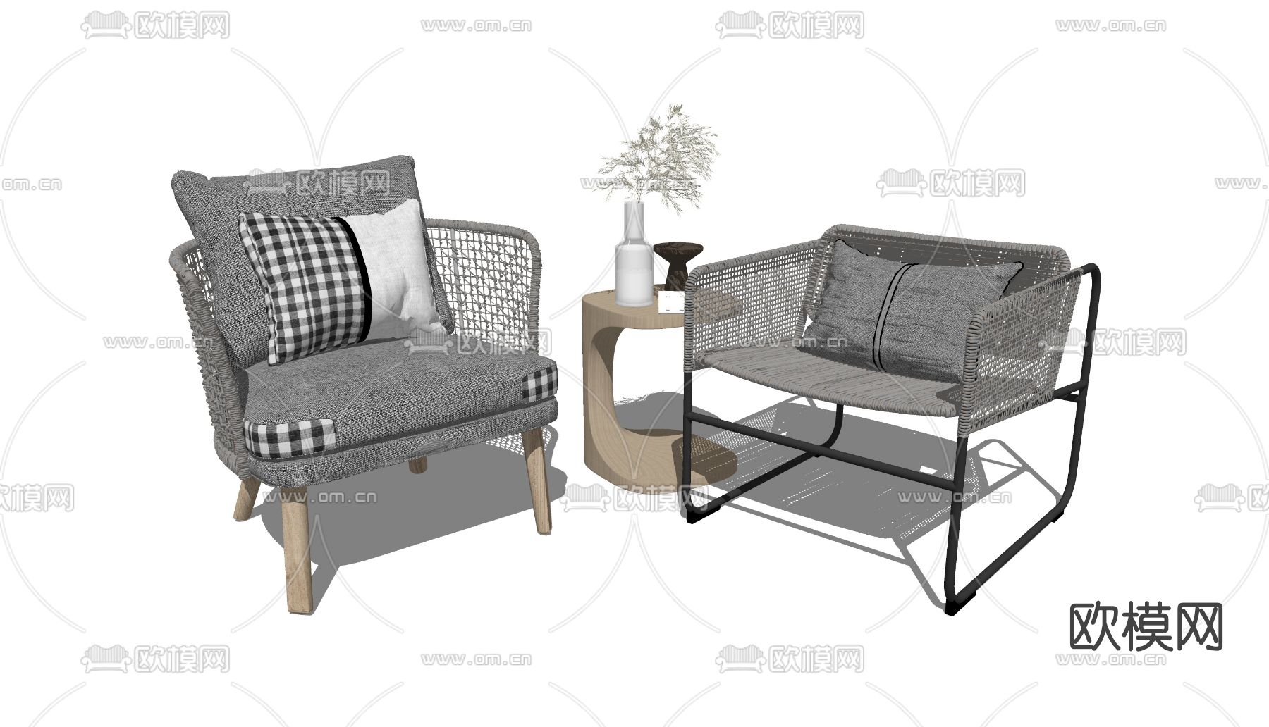 现代藤编户外休闲椅su模型下载（渲染图2）