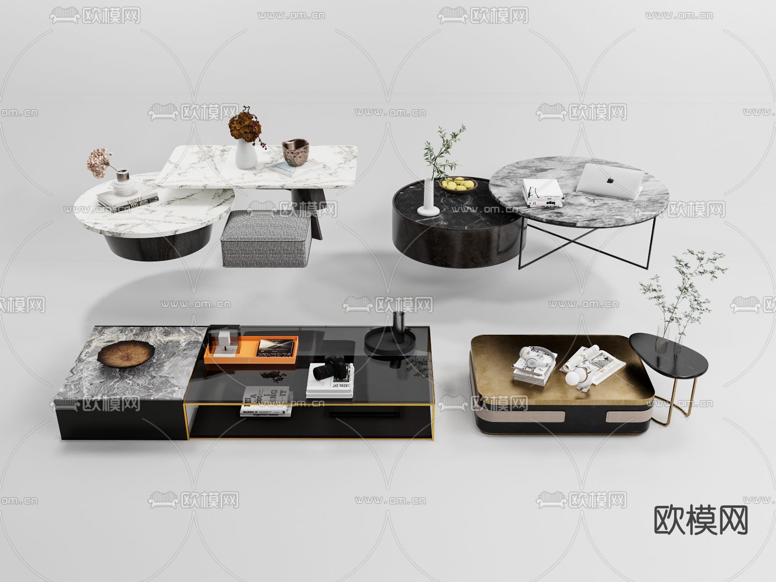 现代轻奢茶几边几su模型下载（渲染图1）