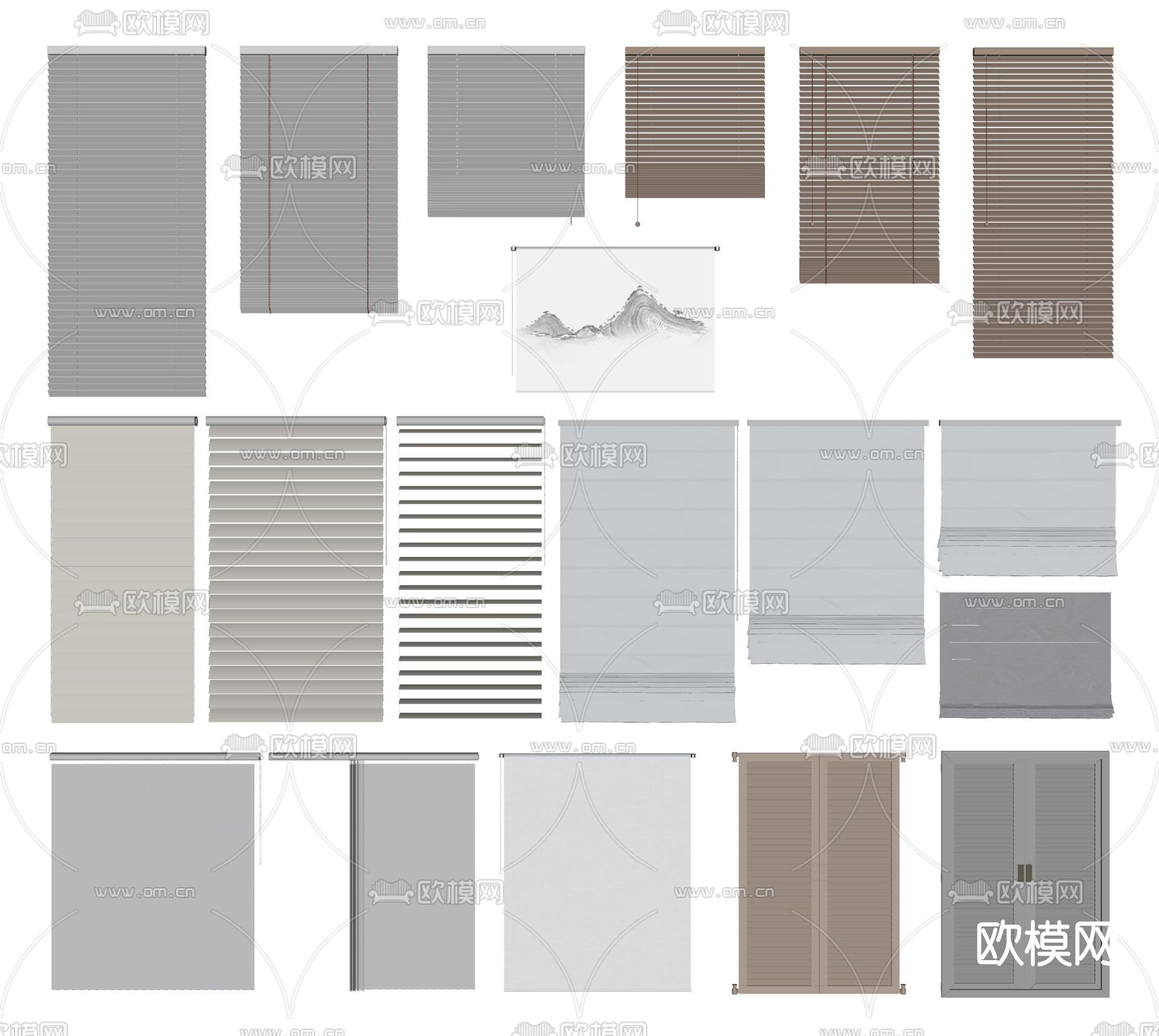 现代卷帘罗马帘百叶帘su模型下载