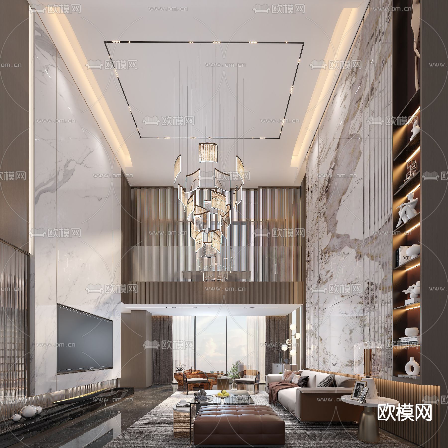 现代轻奢别墅客厅3d模型